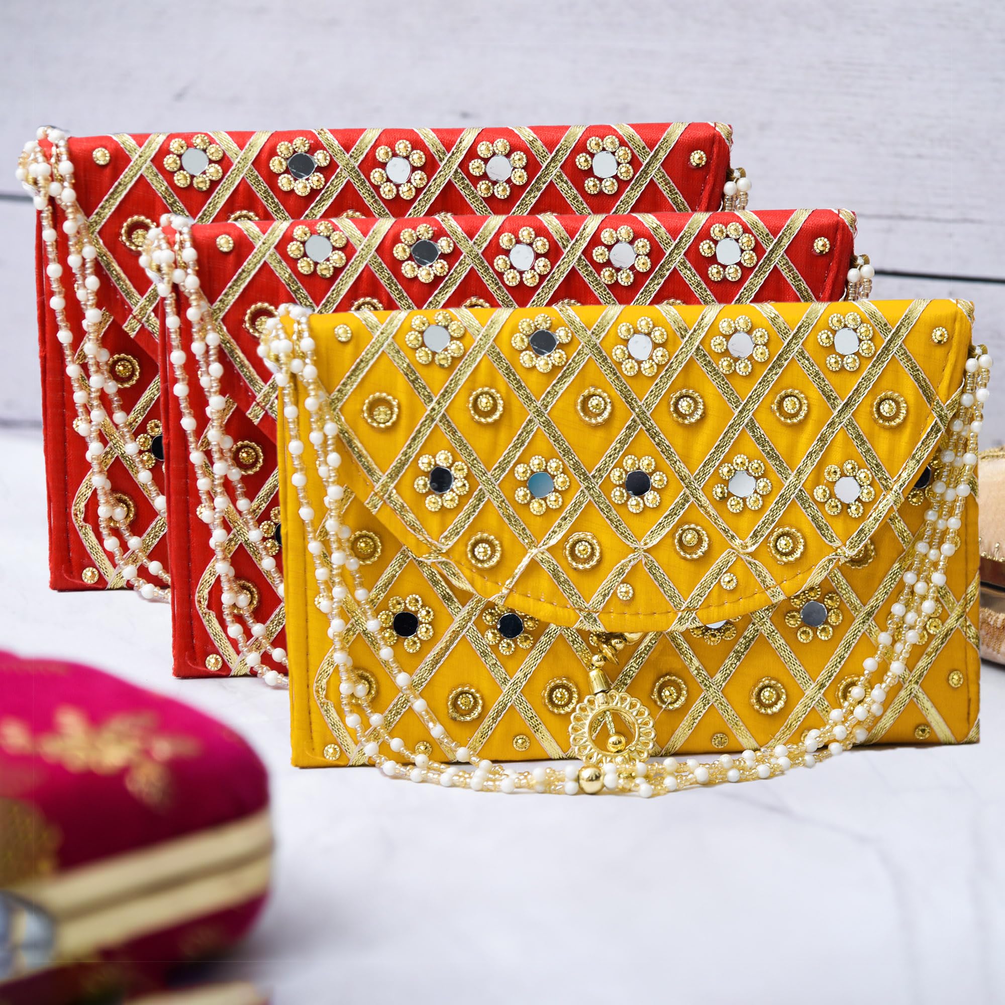 Kuber Industries Clutch Purse | Hand Purse | Ladies Hand Purse with Handle | Traditional Shagun Purse | Baby Shower Purse | Gifting Clutch Purse | Mirror Check Purse | Pack of 3 | Multicolor (B0CSCJBBM8) Amazon Price History, Amazon Price Tracker