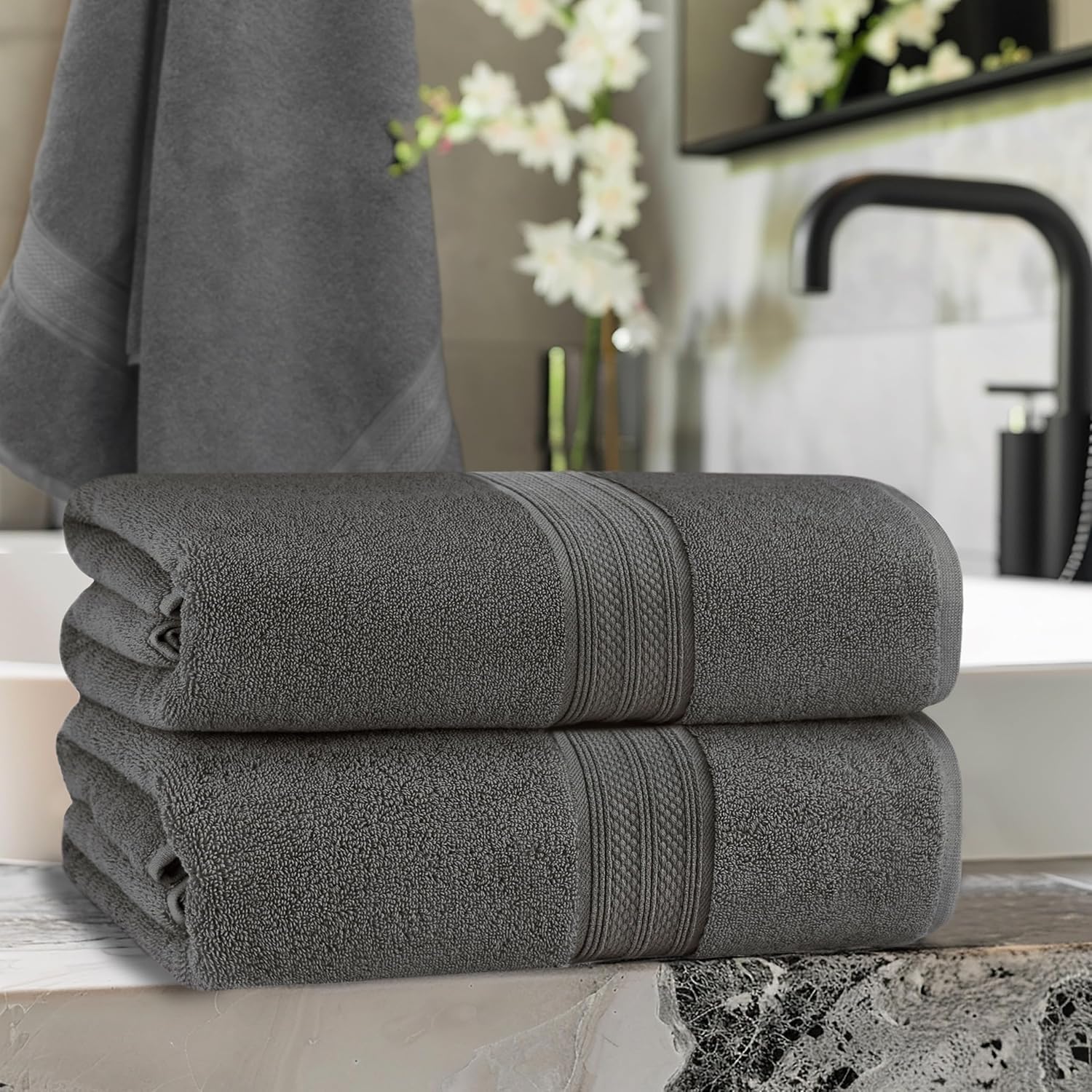COTTON CRAFT Soft Giant Bath Sheet - 2 Pack Oversized 35x70 Extra Large Luxury Bath Towel - Plush 600 GSM - 100% Ringspun Cotton - Absorbent Quick Dry Bathroom Shower Hotel Spa Towel Sheet - Charcoal