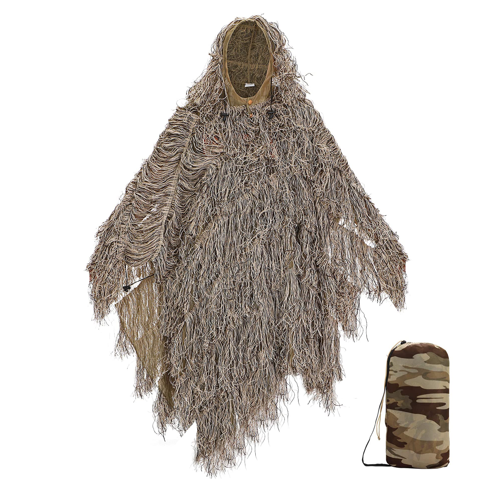 Tencen Ghillie Ponchos 3D Camouflage Hunting Apparel Camo Hunting Clothes for Hunting Military Sniper Airsoft Paintball Halloween Costume