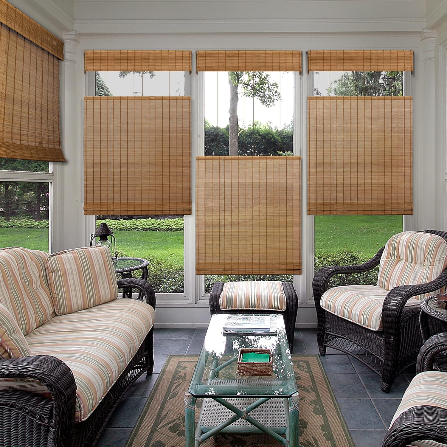 CHICOLOGY Top Down Bottom Up Cordless Bamboo Blinds, Roman Window Shade, Shade Roman, Patio Blinds and Shades, Porch Shades Outdoor Roll Up, Butternut, 36'' W X 64'' H, (BRS.TDBU-P2-BN-36X64)
