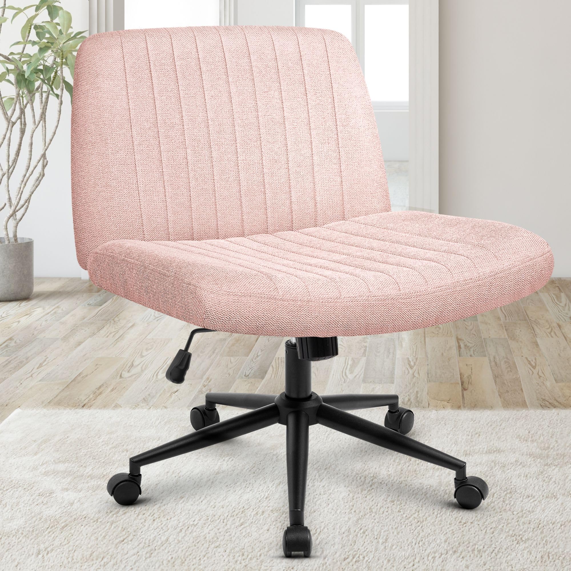 Orange Factory Criss Cross Chair Wheels Wide Cross Legged Office Desk  Vanity Dual Base Comfy Fabric Armless Adjustable Swivel for Home Computer  Task