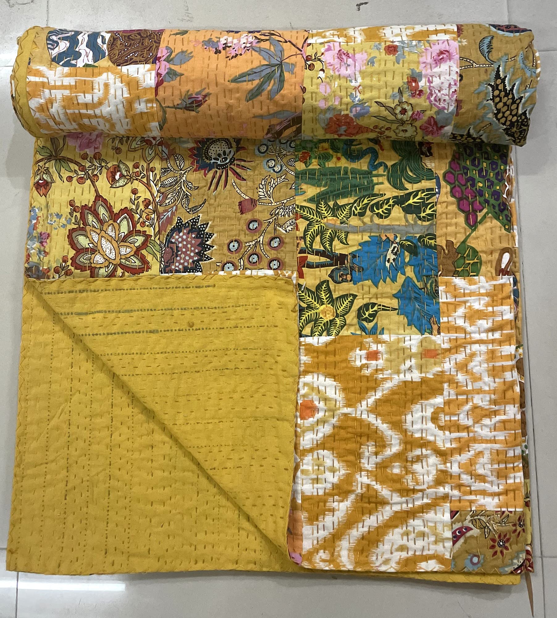 Trapunta Kantha patchwork fatta a mano - Copriletto in cotone