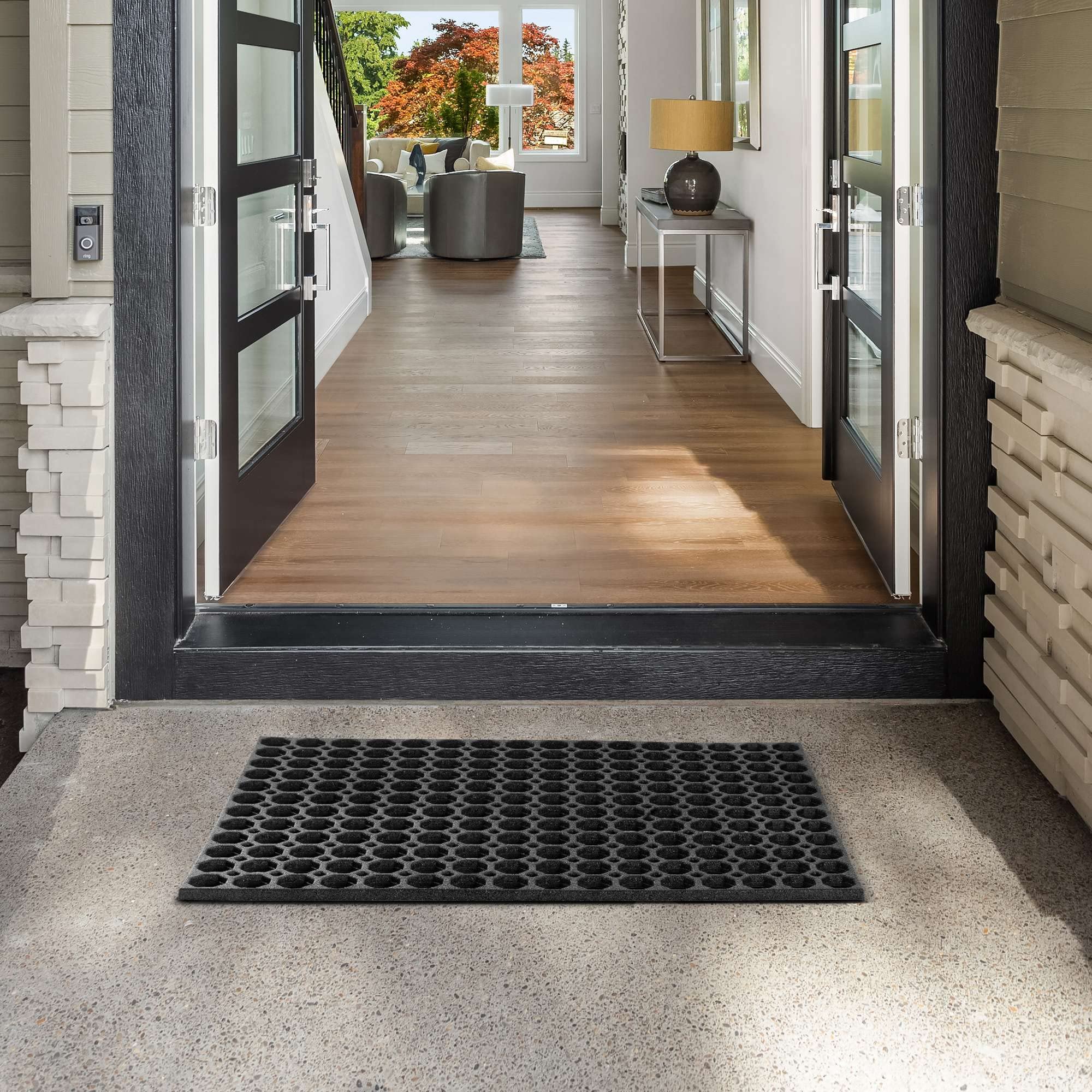 Honeycomb Outdoor Rubber Doormat Boot Scraper Front Door Mat, Heavy Duty Recycled Rubber with Drainage Holes, Anti Fatigue Dirt Scraper Playground Garden Matting (80x60cm, 1.3cm Thick, Large)