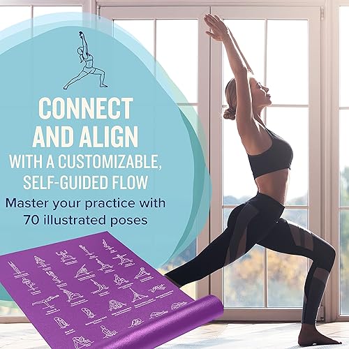 Miniatura 2 de NewMe Fitness - Alfombrilla de yoga con 70 posturas instructivas ilustradas, 24 in de ancho x 68 in de largo