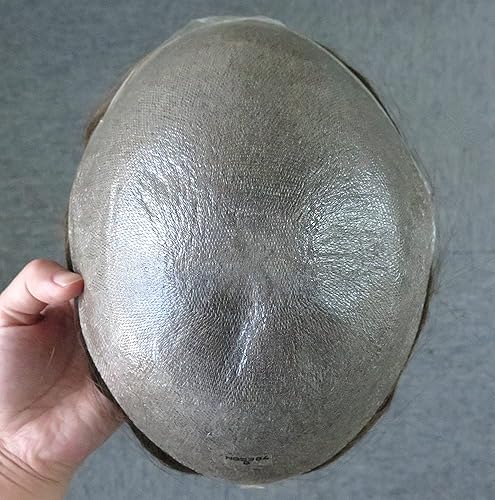 Miniatura 2 de Toupee para hombres piezas de cabello humano, sistema de reemplazo de cabello, piel fina en V, unidades de cabello castaño claro #7