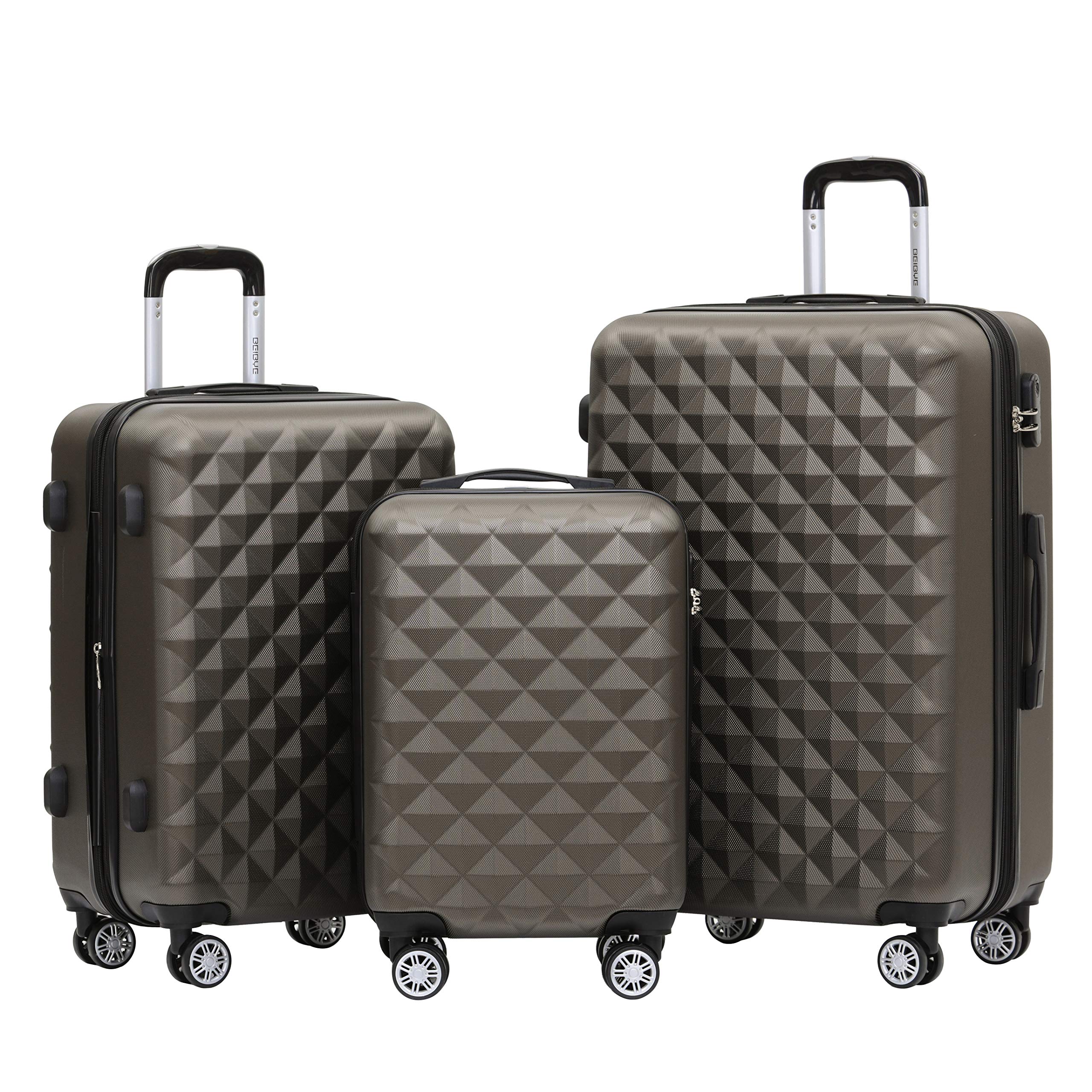 BEIBYE 2066 Hartschalenkoffer aus ABS, Reisekoffer mit 4 Zwillingsrollen und Zahlenschloss, Erweiterbarer Trolley Koffer L XL + Handgepäck M (ohne Erweiterung), Kofferset oder Einzelkoffer