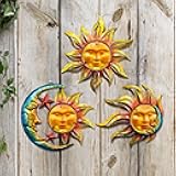 Sun Face Metal Wall Art Décor Outdoor Indoor, Sun Moon Star, Metal Glass Hanging for Garden Sun Face Sculptures & Statues Statues Wall Art for Farmhouse, Patio, Garden Decoration(3 Pack)