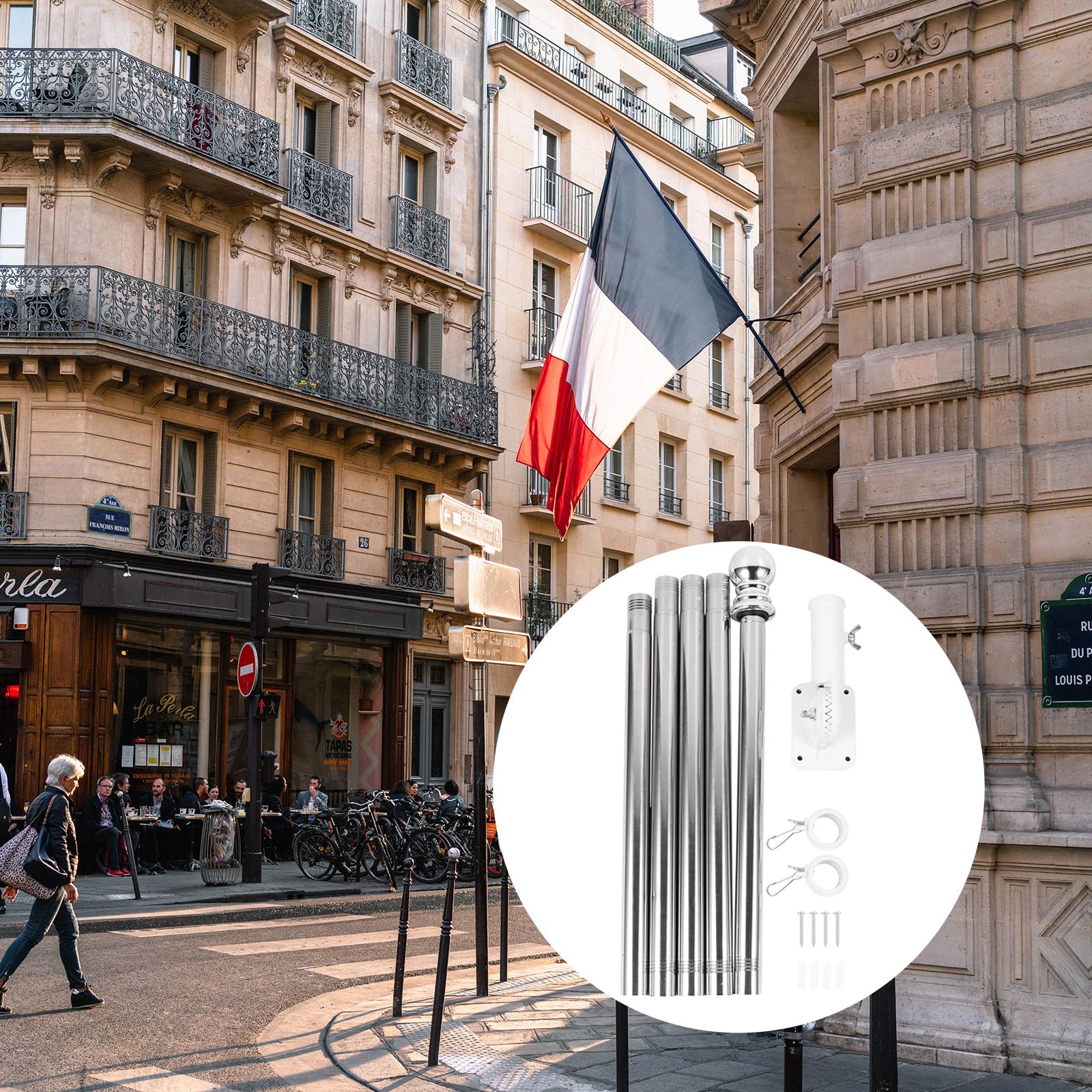 KICHOUSE Mât de Drapeau avec Base, 1, 9m, en Alliage, Assemblé