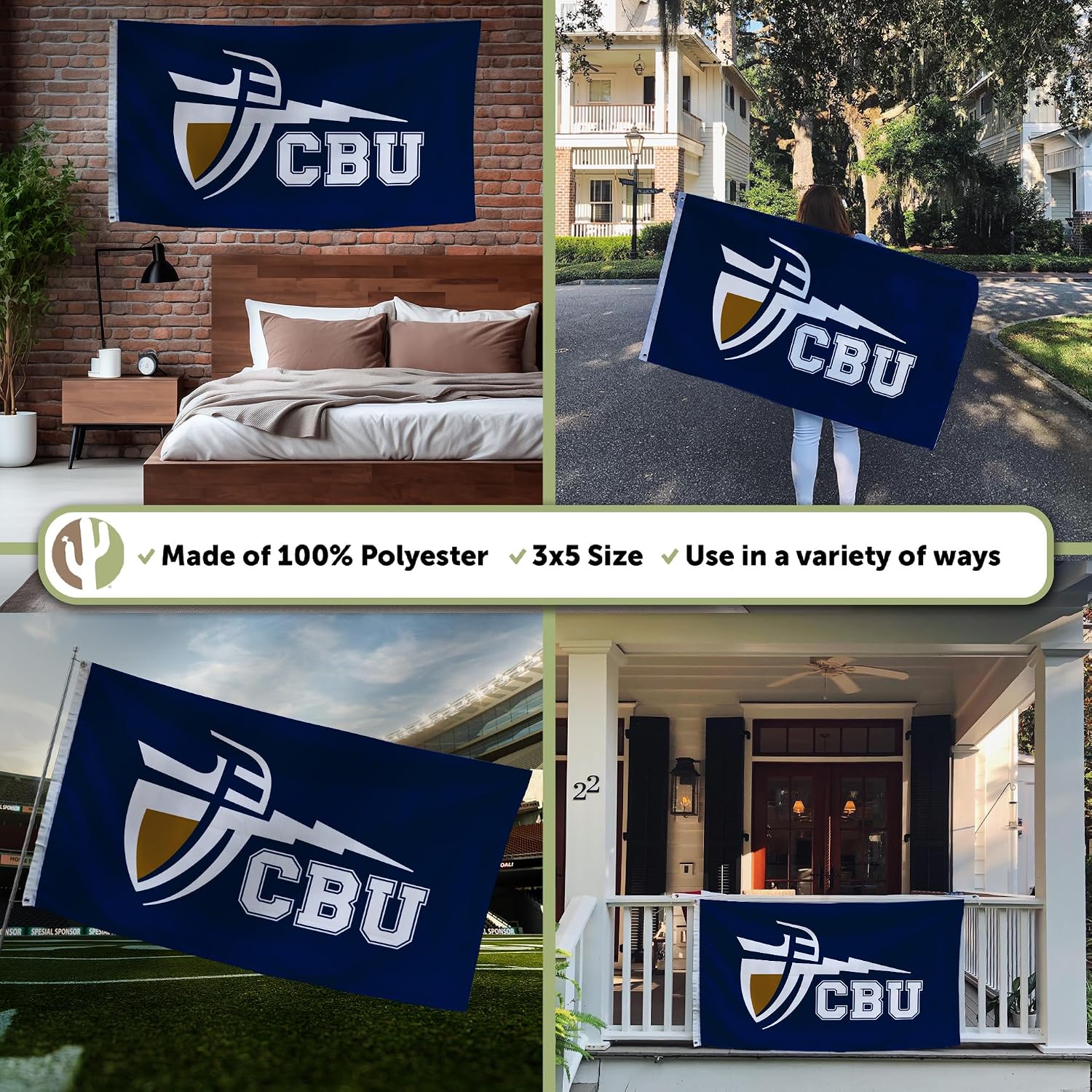 Desert Cactus California Baptist University CBU Flag - 3 x 5 Feet Lancers Banner, Indoor/Outdoor Durable Fabric, 100% Polyester Design (Style 1)