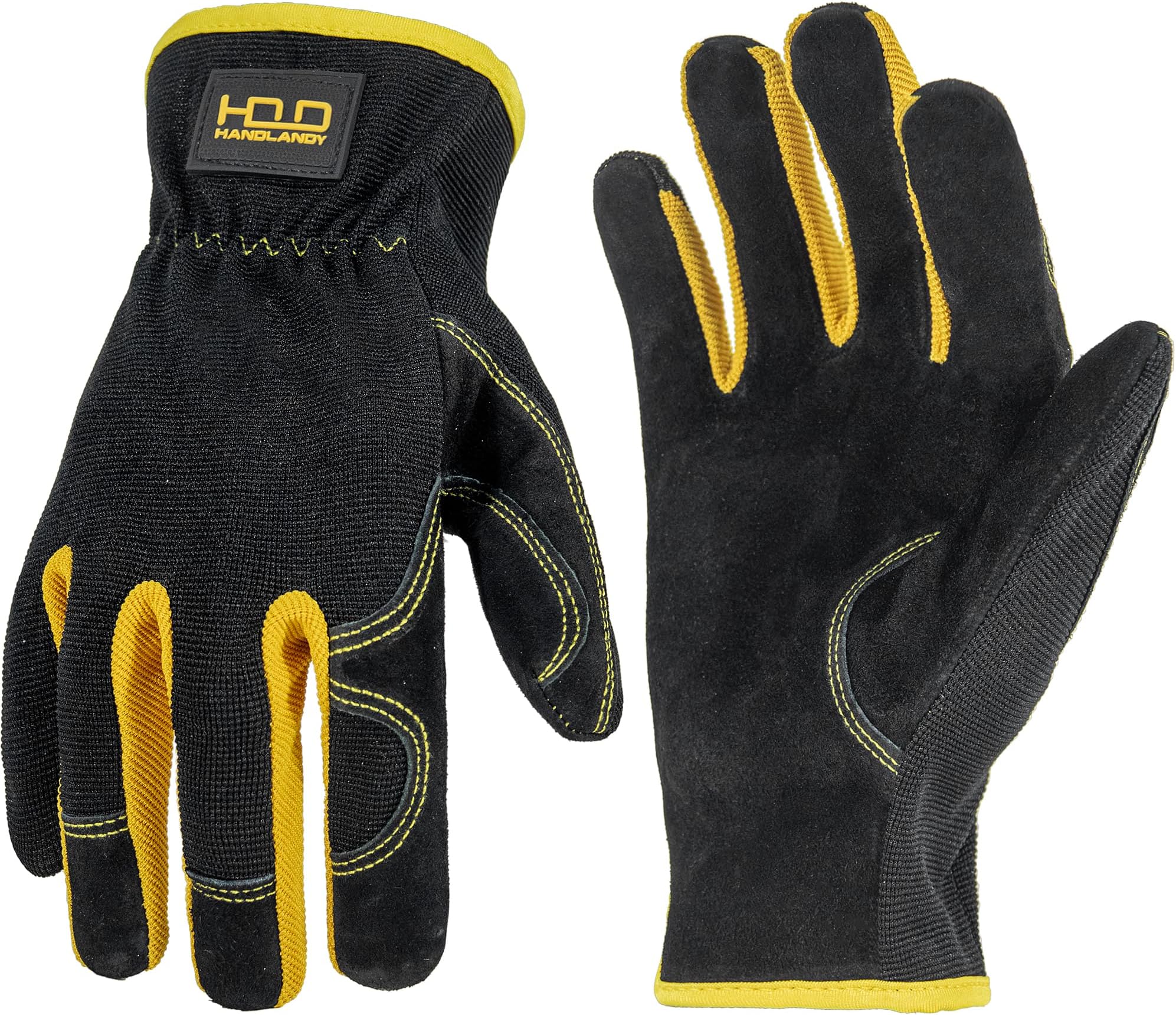 HANDLANDY Men Leather Gardening Gloves, Utility Work Gloves for Garden & Building Work, Dexterity & Breathable Construction Gloves (Black, M)
