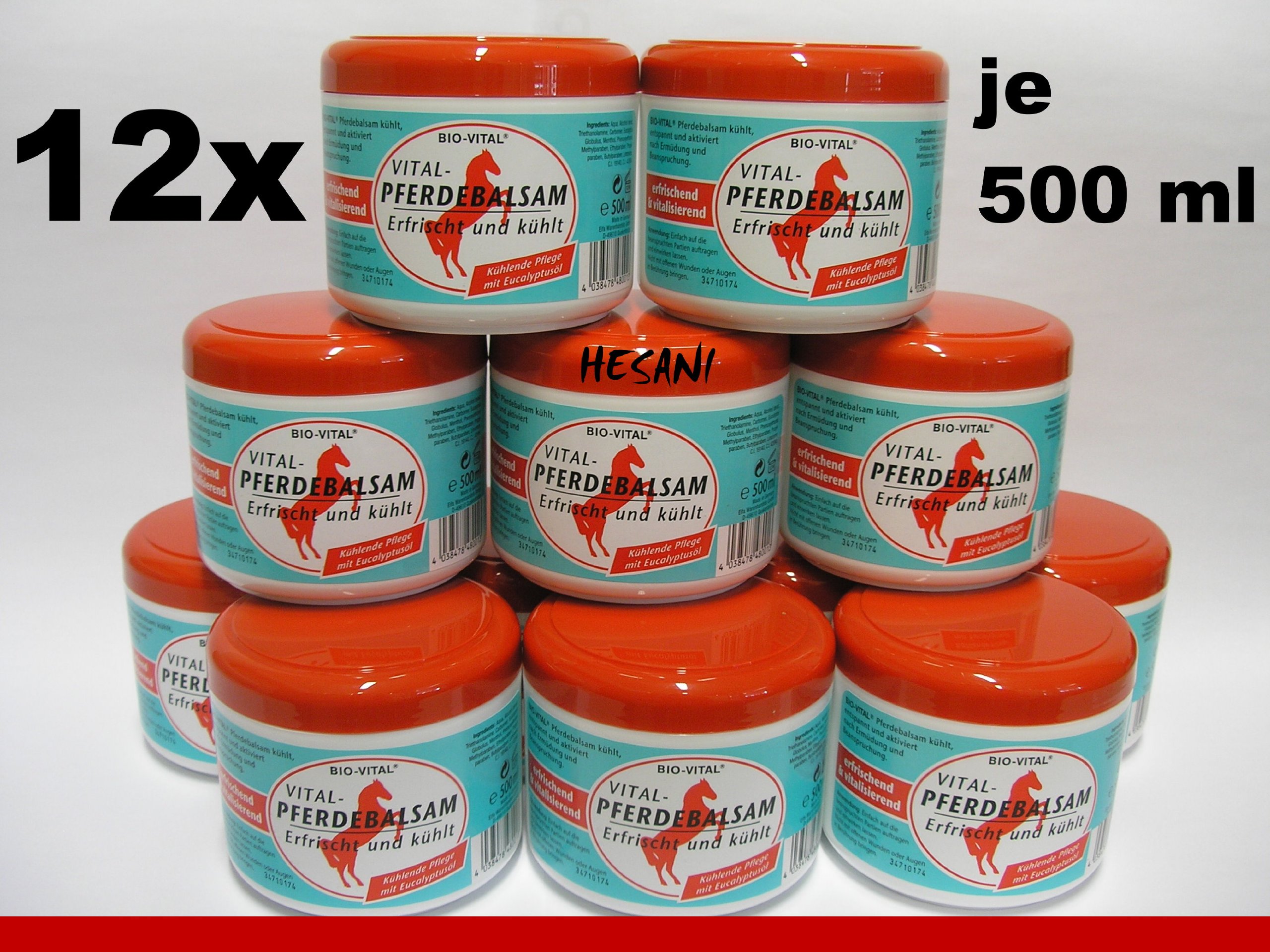 12 x 500 ml Bio Vital Pferdebalsam kühlt entspannt in Freizeit und Sport Gel 1 Liter = 6,66 €