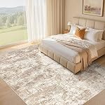 Area Rug Living Room - 9X12 Abstract Washable Large Soft Foldable Non Slip Rug Neutral Modern Low Pile Carpet for Bedroom Nursery Dining Room Farmhouse Home Office Indoor - Brown