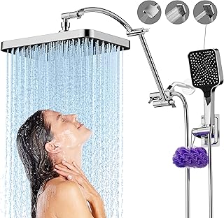 13 Inch Rain Shower Head Extension Arm 19 Inch, Shower Head High Pressure Showerheads, Shower Heads with Handheld Spray Combo Chrome