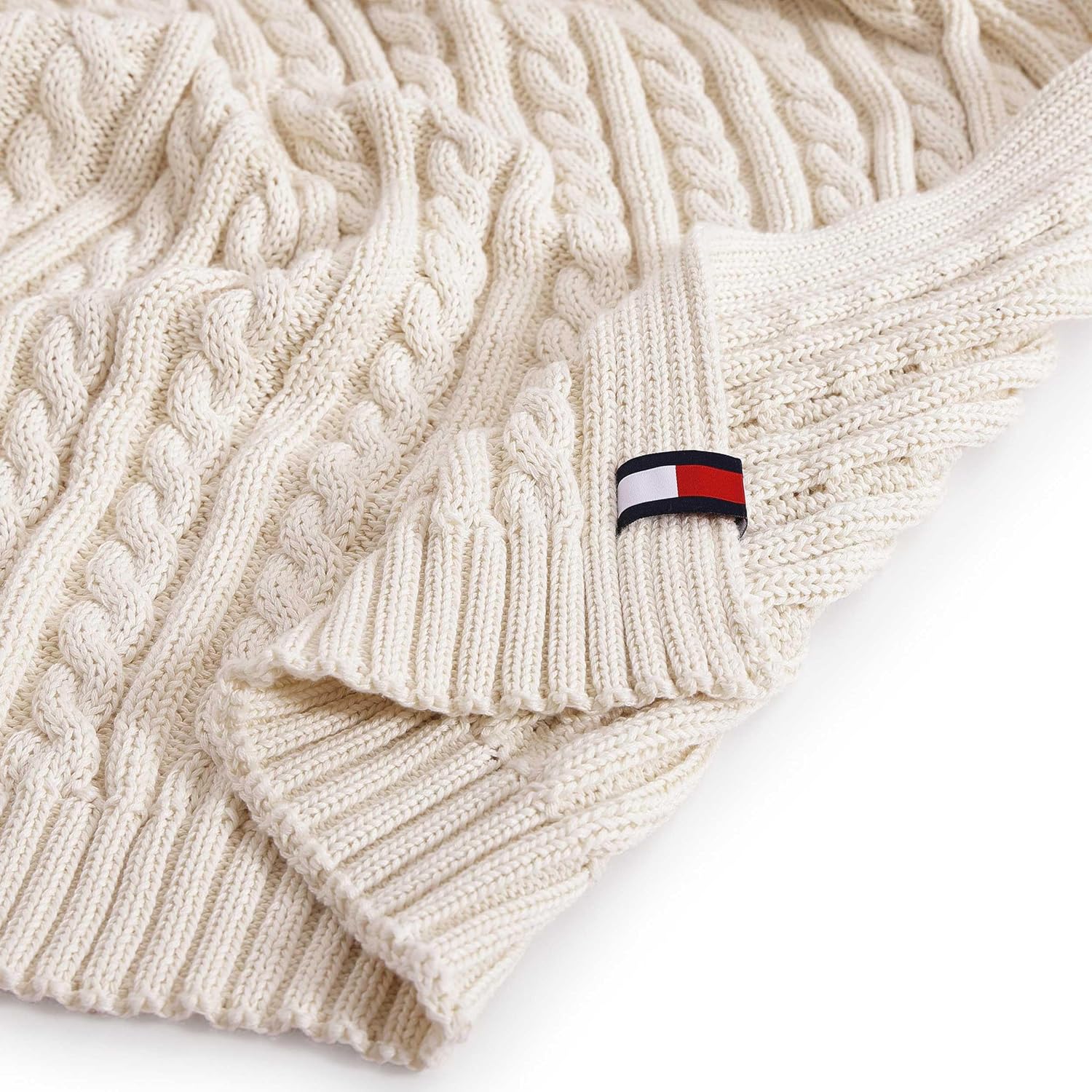 Tommy Hilfiger - Blanket, Ultra-Soft Cable Knit Throw Blanket for Bed or Couch, Lightweight Bedding with a Soft Textured Feel & Iconic Flag Logo (Off-White, 50" x 70") - Image 3