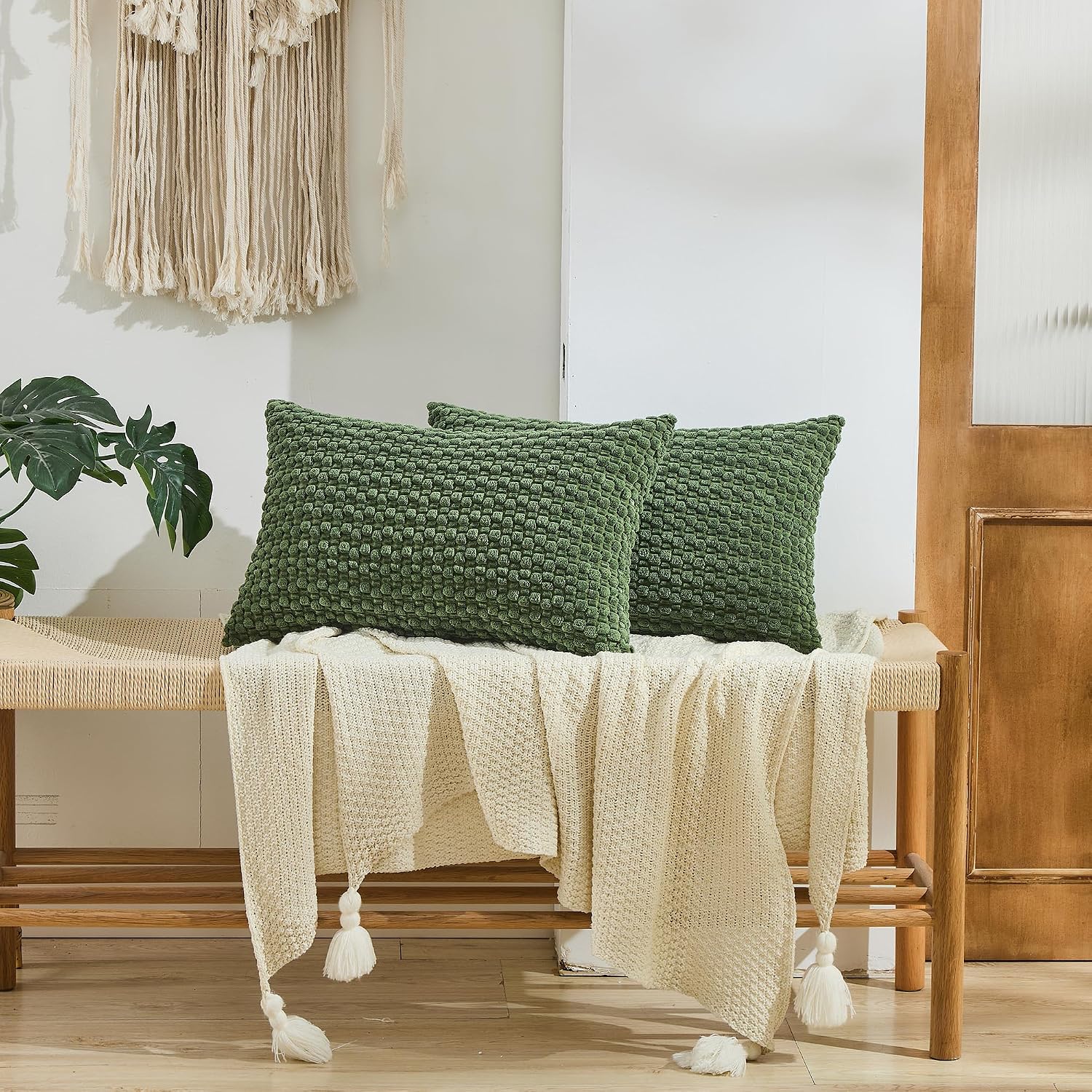 GAWAMAY Decorative Corduroy Throw Pillow Covers 12x20 Dark Green 2 Pack image 4