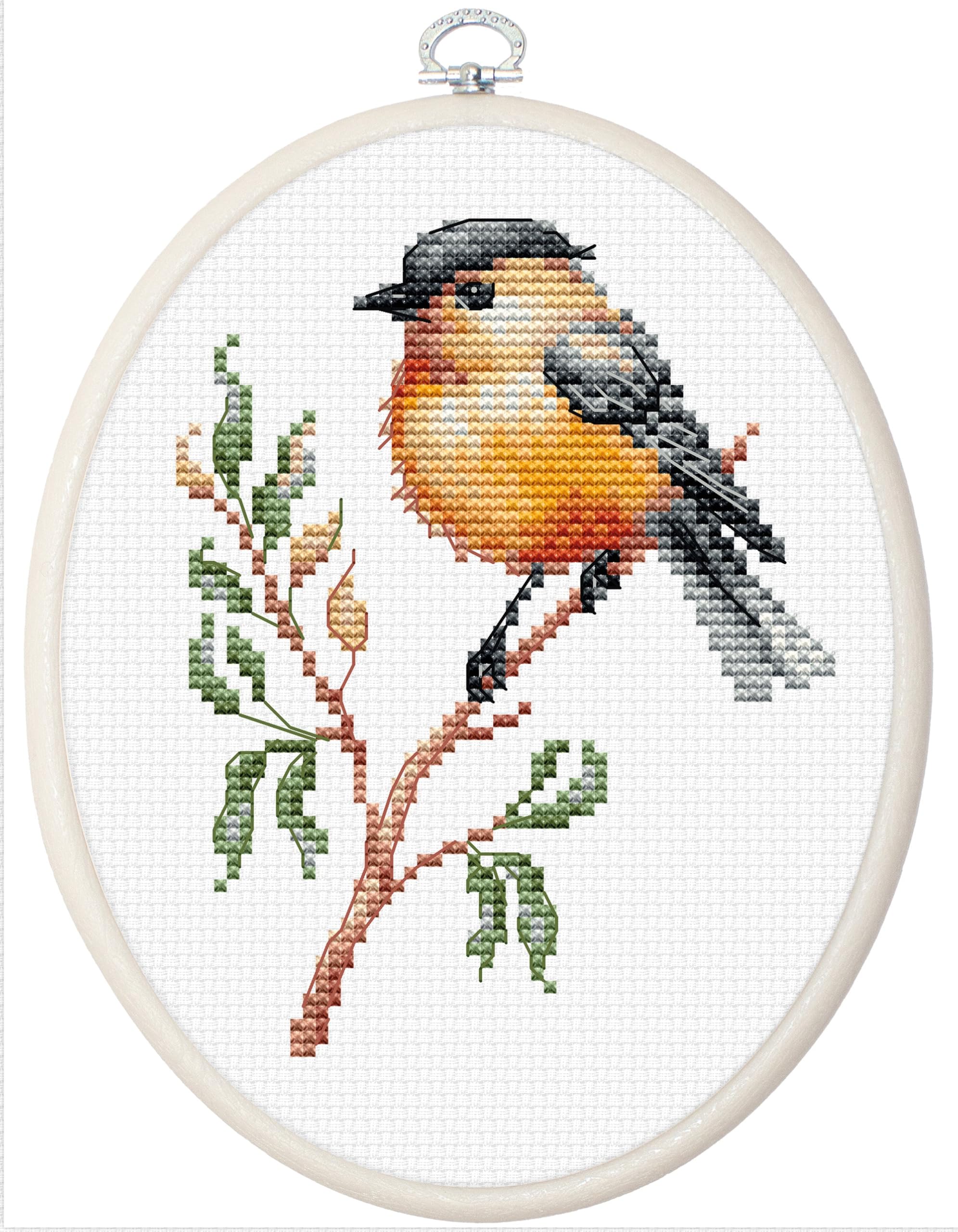 Luca-S Cross Stitch Kit With Hoop Included Bird On The Branch, Bc106, Counted Cross Stitch Kit For Adults, Needlecraft And Embroidery Kit