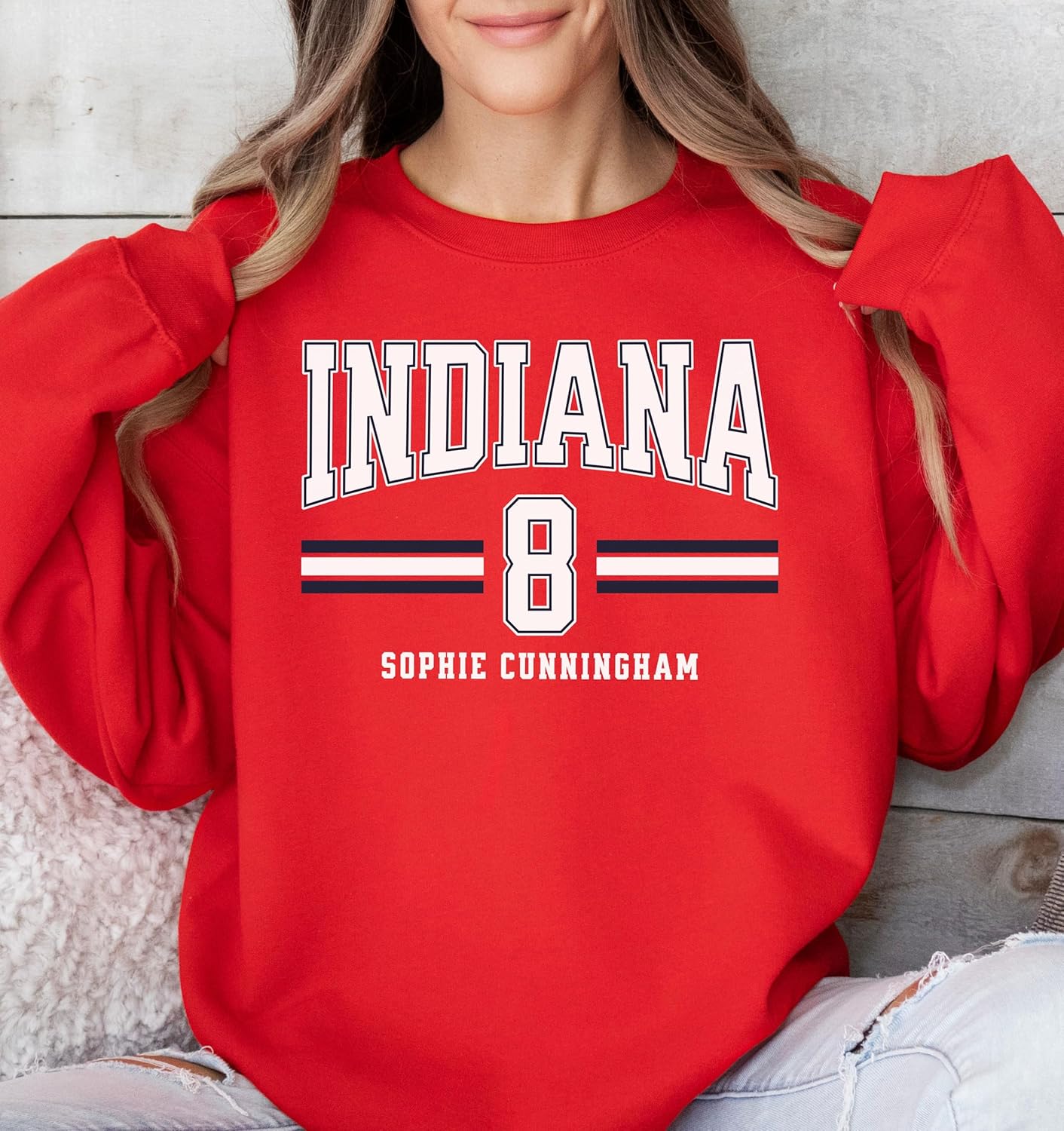 Sophie Cunningham Indiana Basketball Sweatshirt, Number 8 Jersey Style Crewneck, Front and Back Fan Apparel