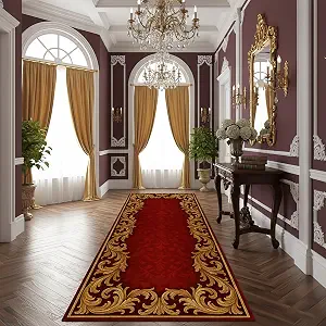 Royal Red and Gold Baroque Palace Rug, 5'11" x 16'5" - Non-Slip Washable Entryway Carpet