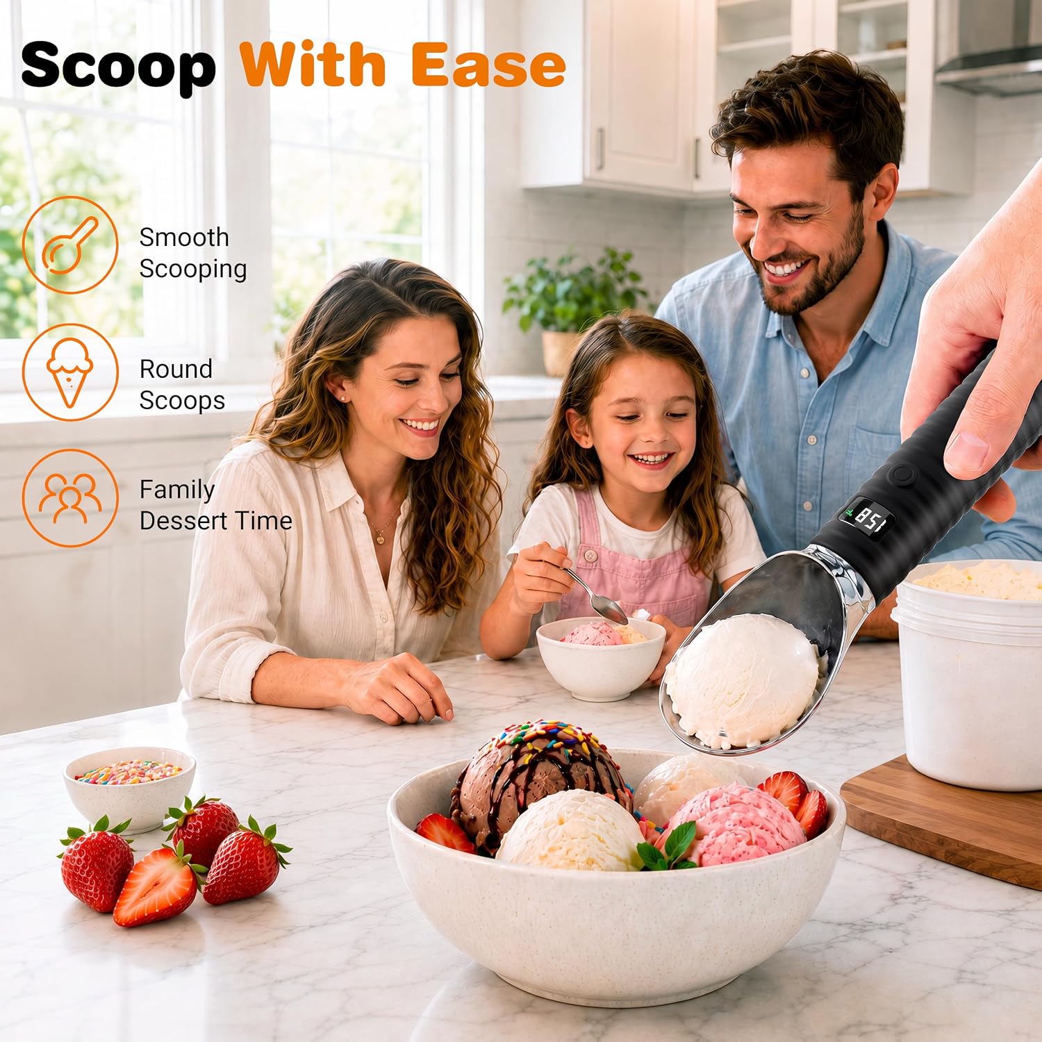 Heated Ice Cream Scoop with LED Display Screen (Black)