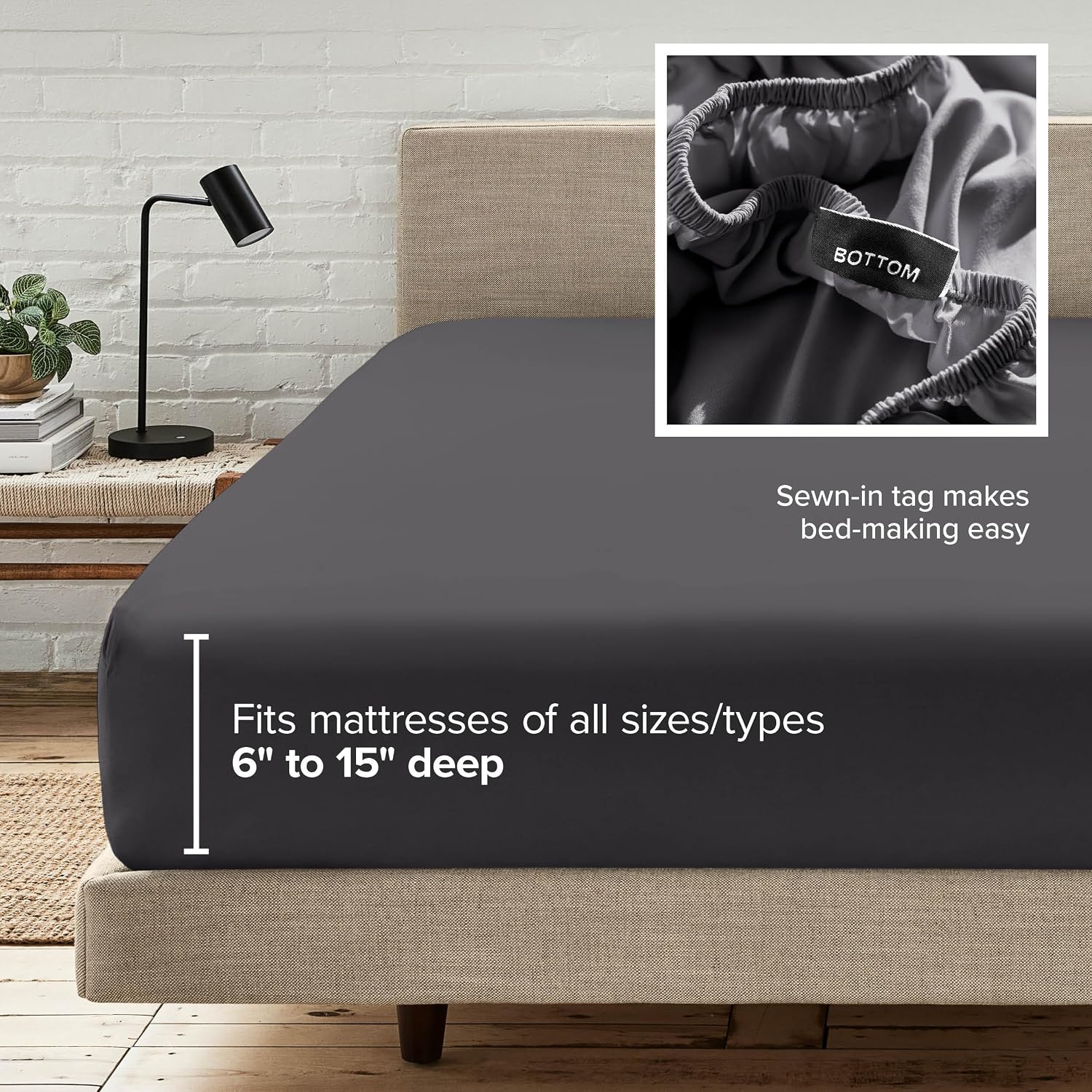 Bare Home Fitted Bottom Sheet Short Queen Size - Premium 1800 Ultra-Soft - Hotel Luxury - Deep Pocket - Durable and Long Lasting - Fitted Sheet (Short Queen, Forged Iron Grey)