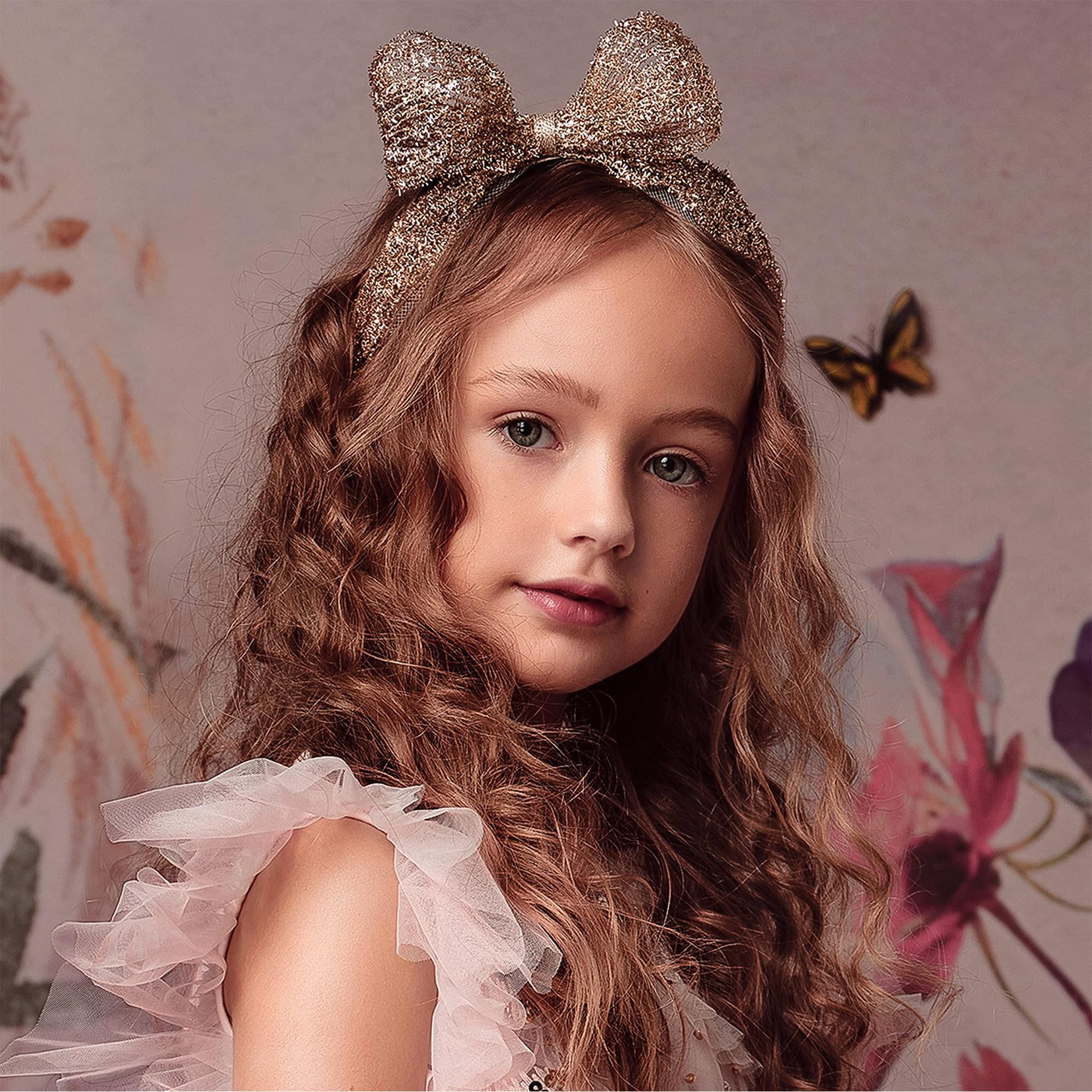 TUTULAND Glitter Headbands for Girls - Gold Headband for Girl Sequin Flower Girl Kids Hair Accessories Sparkling Hairbands for Wedding Birthday