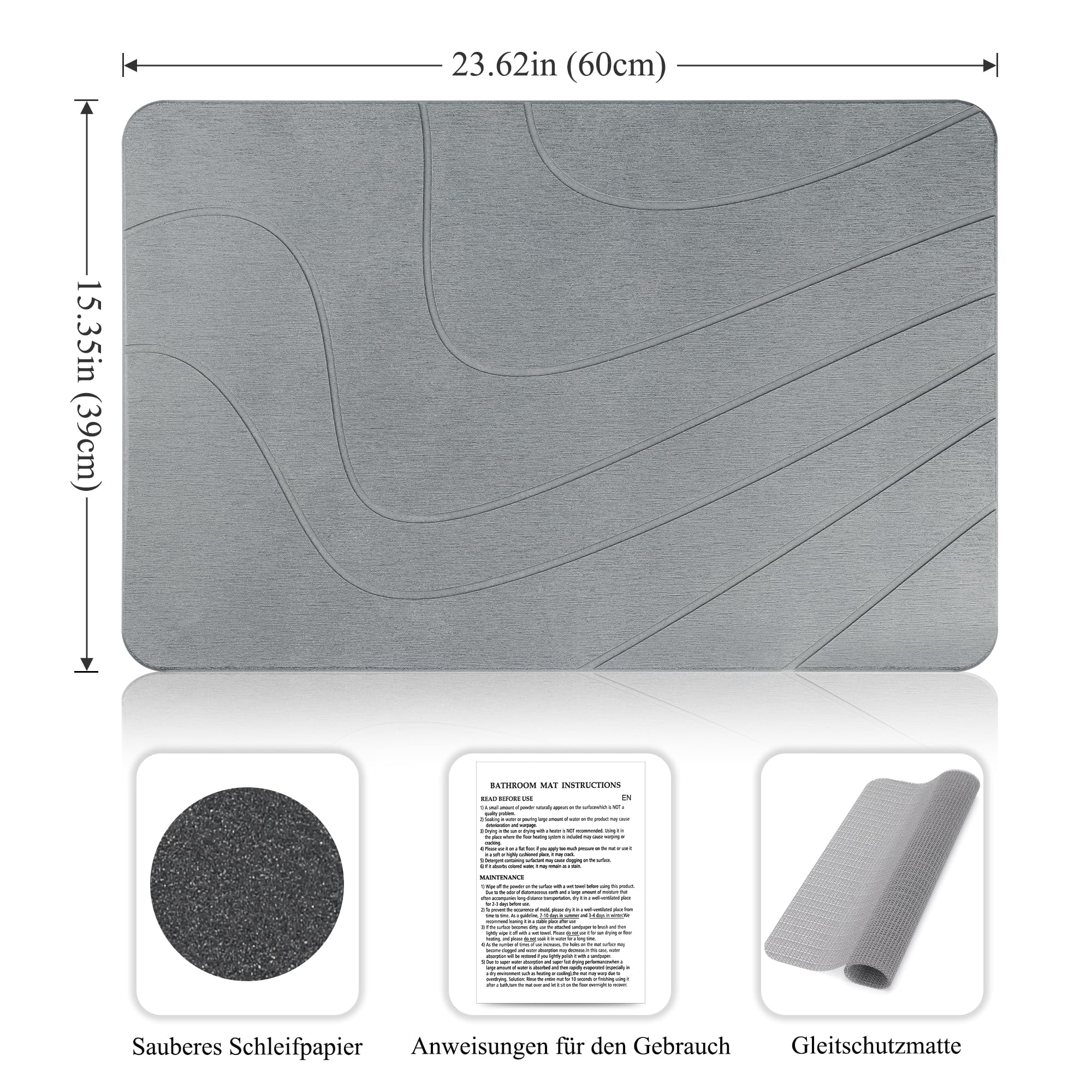 Tappetino da bagno effetto pietra Tappetino in terra diatomacea Asciugatura rapida, resistente all'umidità 60 x 39 cm