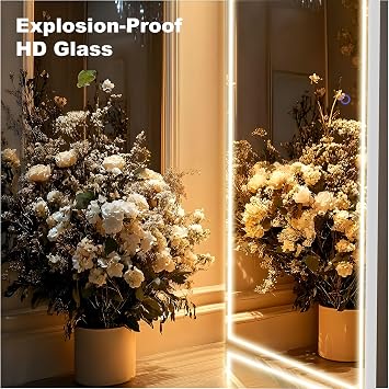 LED Mirror Full Length, 63” x 20” Full Length Mirror with Stand, HD Reflection & Tempered Glass, LED Floor Mirror for Living Room Bedroom Cloakroom, Silver