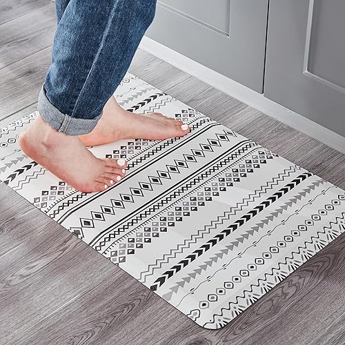 KOKHUB Boho Kitchen Mat, Farmhouse Cushioned Kitchen Rugs, Anti-Fatigue Non-Slip Kitchen Floor Mats, Stain Resistant Mats for Home, Office, Sink, Laundry-17.3" x28-1/2 Inch-Boho White