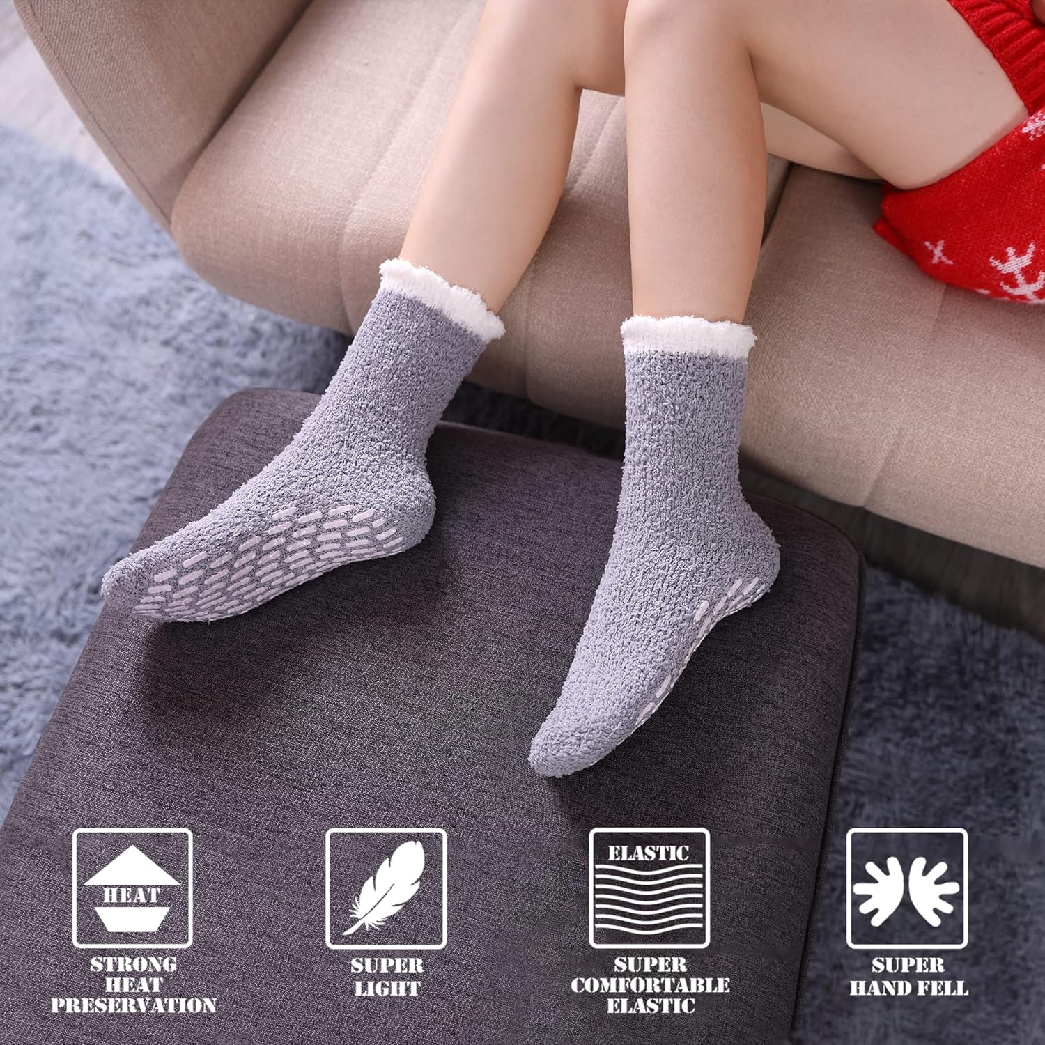 FNOVCO Non Slip Socks for Women Winter Warm Cozy Fuzzy Slipper Socks Soft Fluffy Hospital Socks with Grips - Image 5