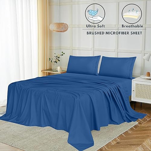 Miniatura 9 de RUVANTI Blue California King - Juego de sábanas de microfibra cómodas y súper suaves, bolsillo profundo de 15 pulgadas, sábanas ligeras y de fácil