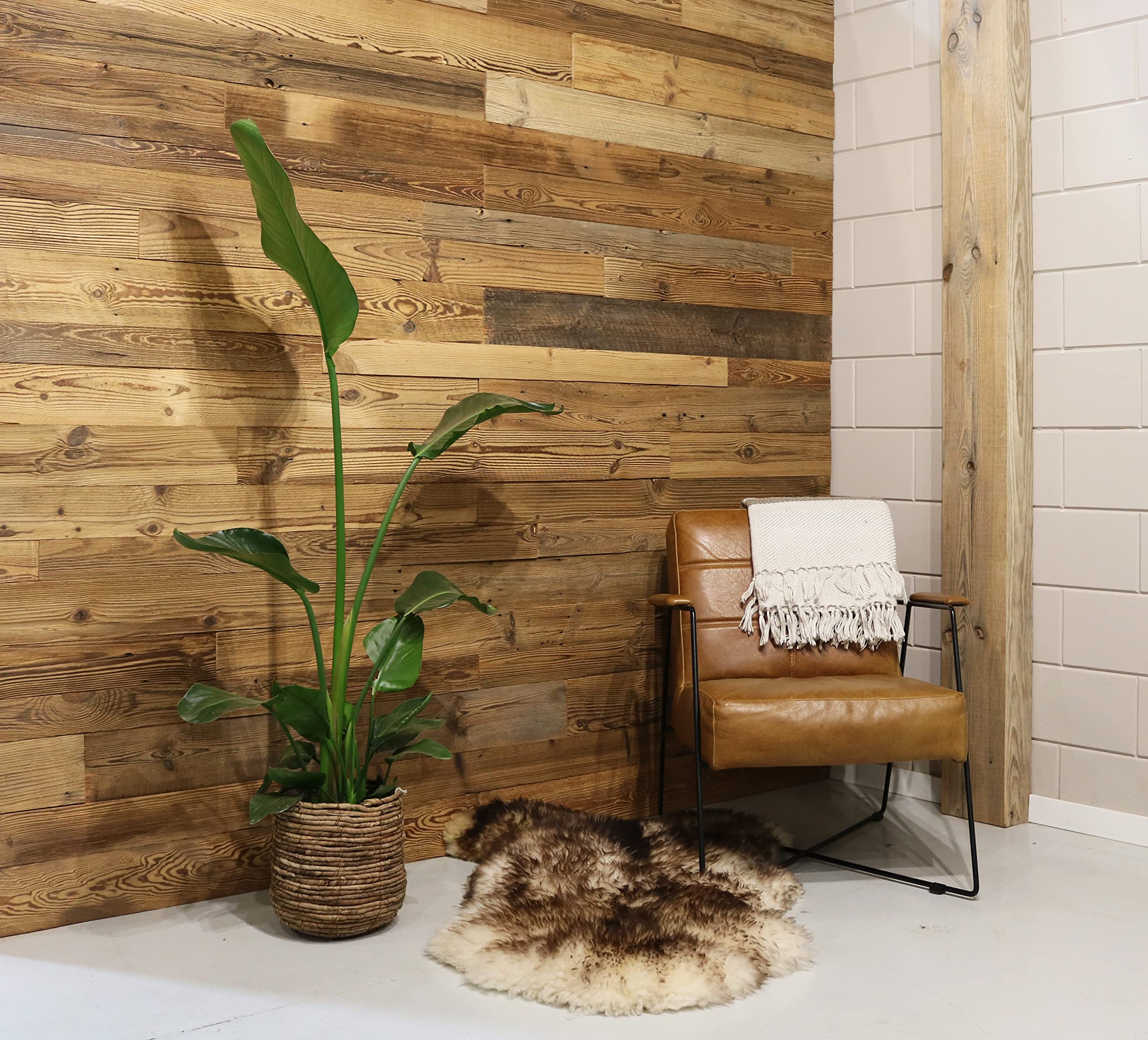 Revêtement mural en bois 3D, panneau décoratif en bois recyclé Alpen Braun, 0,8 m² par boîte, pour décoration murale rustique et moderne