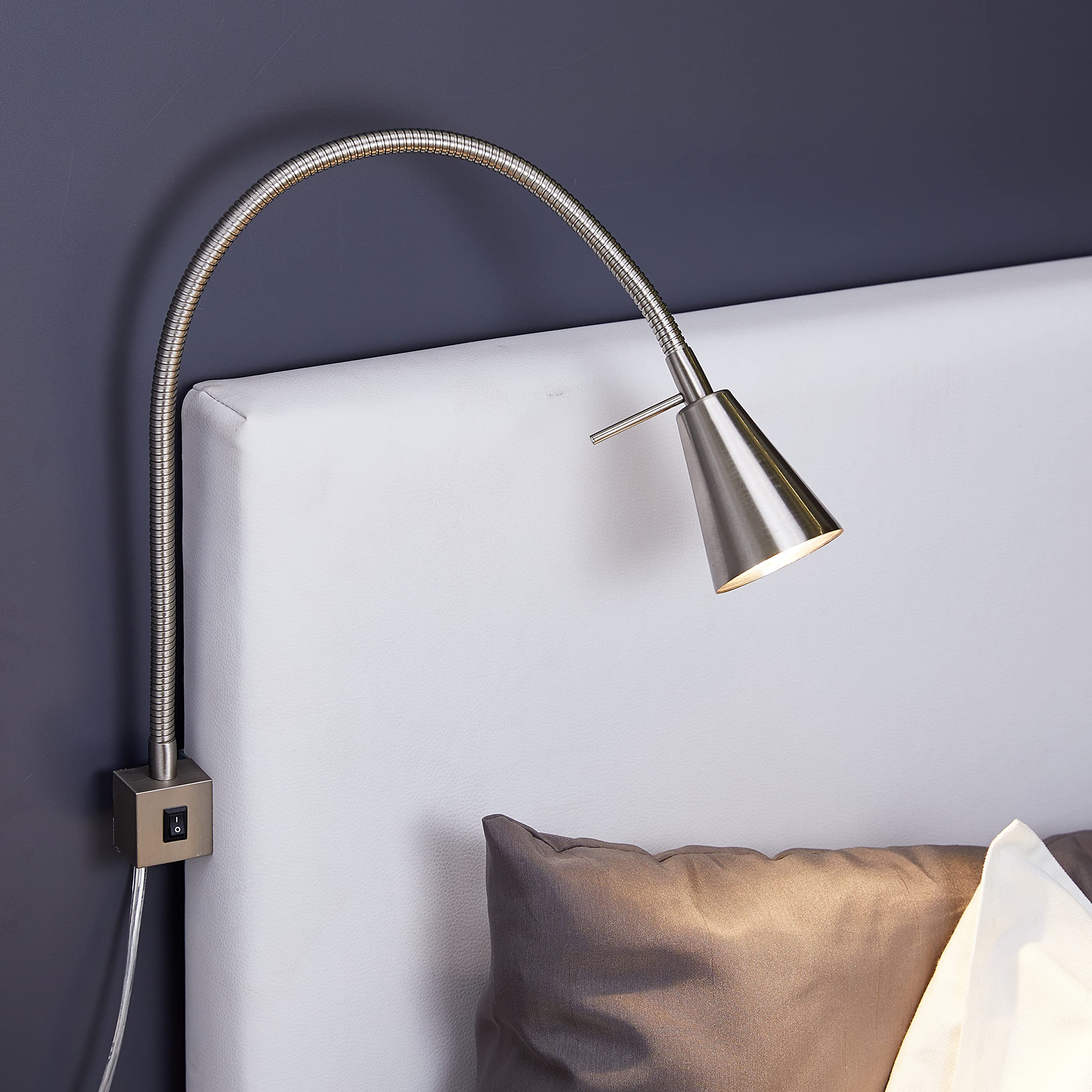 Briloner Leuchten Lampe de Lit à LED à Bras Flexible avec Interrupteur Marche/Arrêt 4 W 400 Lumens, 3000 K, 4 W, Nickel Mat (Lot de 2)