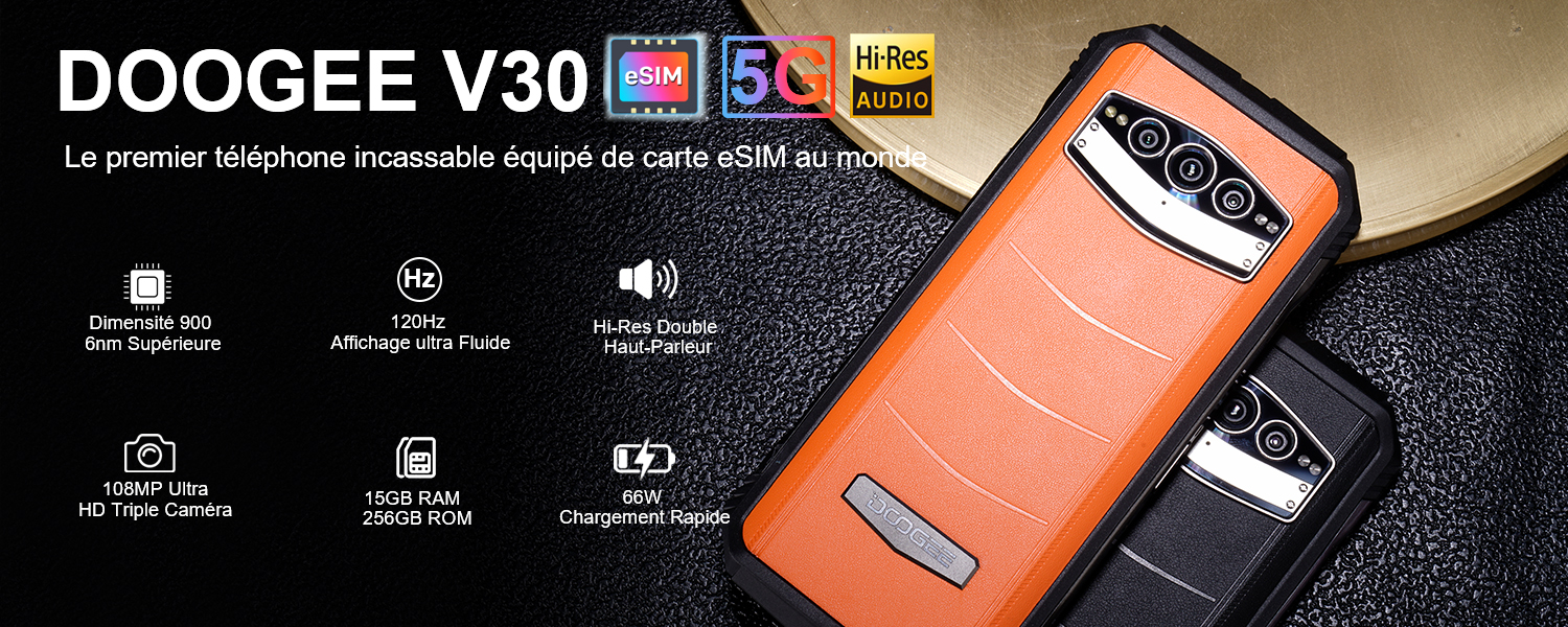 DOOGEE V30 [2023] Téléphone Portable Incassable 5G-Orange : Amazon