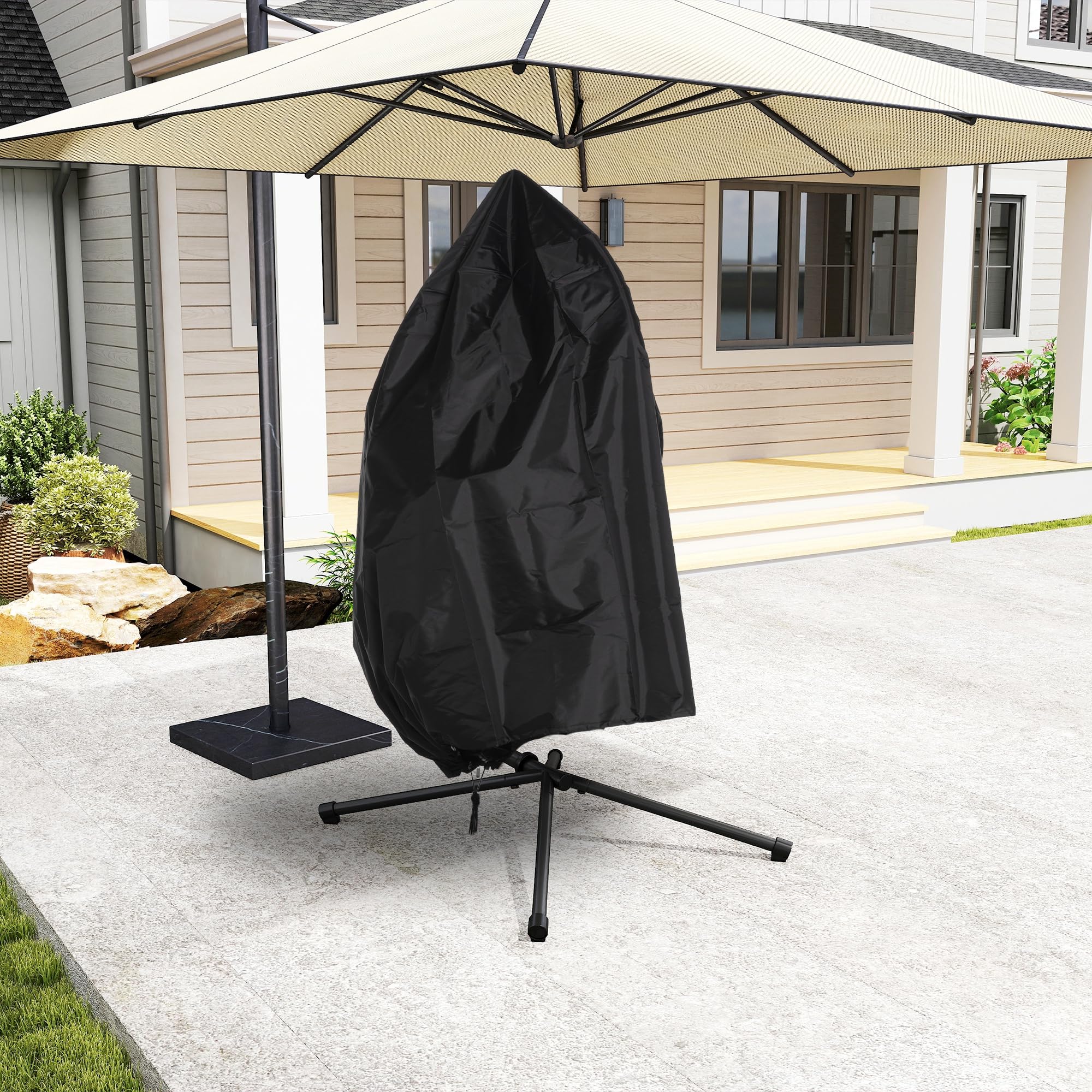 Outsunny Fauteuil Suspendu Pliable en résine tressée Support Gris et Noir