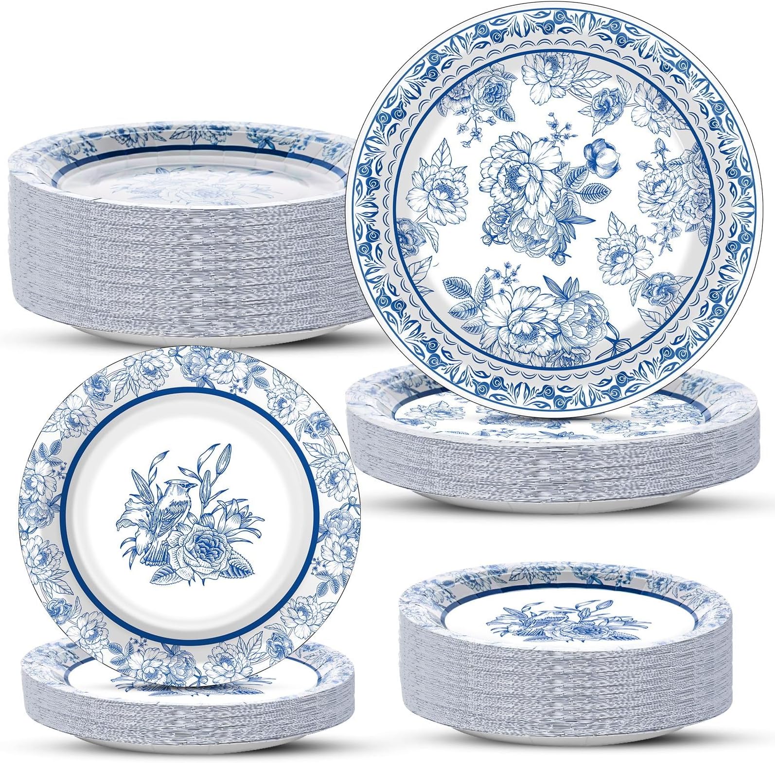 40Pcs Blue and White Floral Paper Plates Floral Blue White