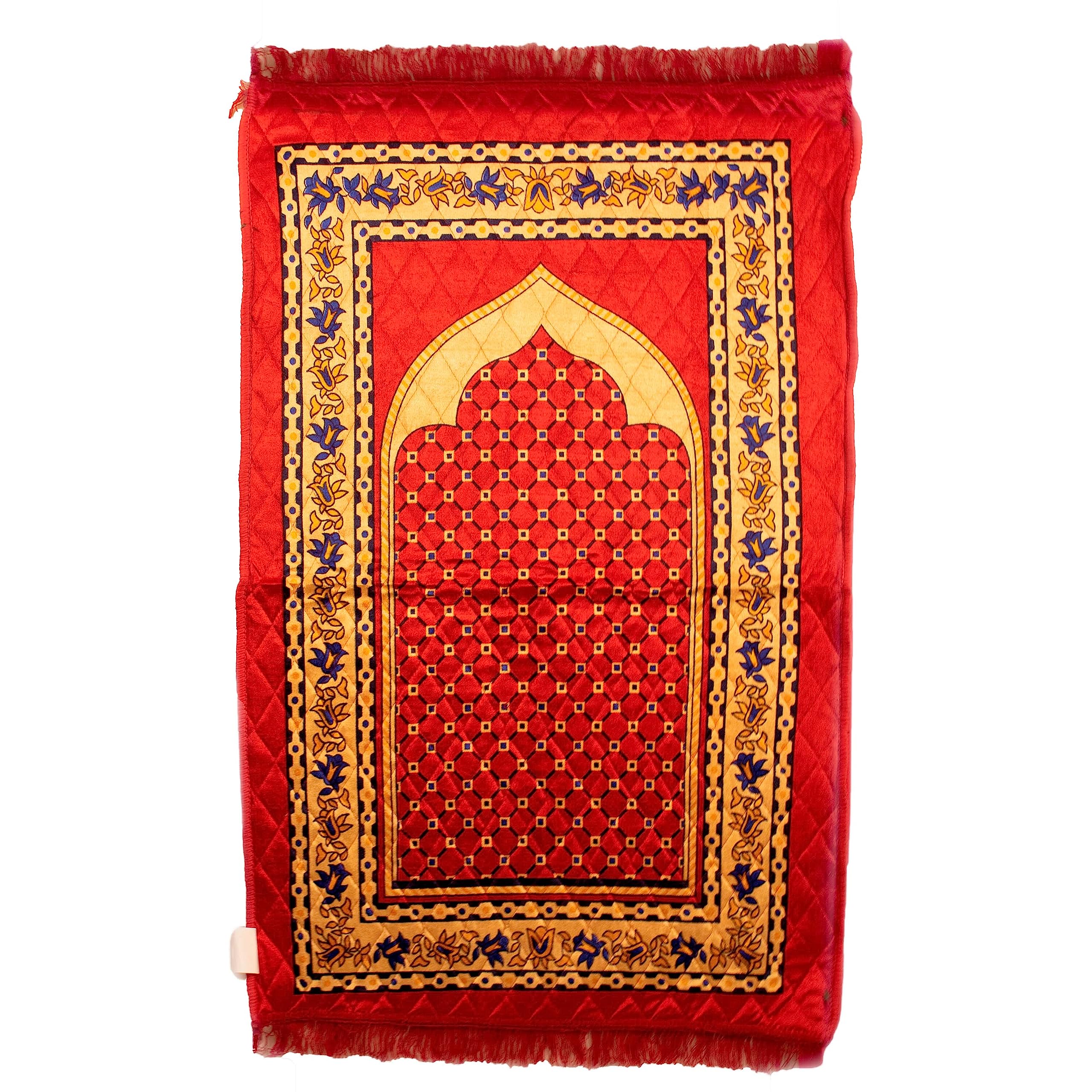 Cross-Stiched Velvet Janamaz, Thick, Anti Skid Rug, Soft and Comfortable Big Prayer Mat - Red (4 x 2 Feet) Dulhan