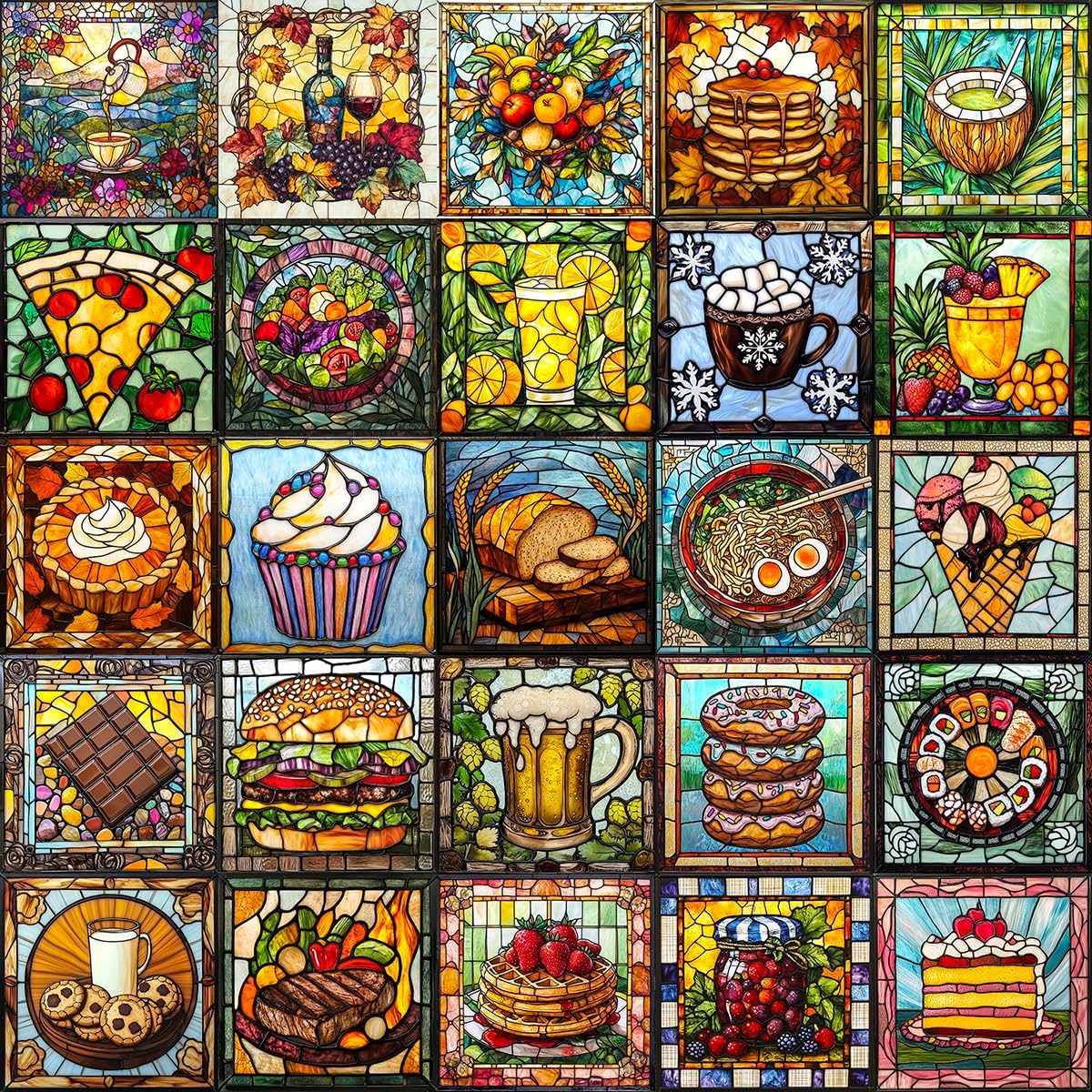 Bgraamiens-Glassy Delicacy-Stained Glass Food Collage Puzzle 1000 Pieces Extremely Beautiful Jigsaw for Adults - Difficult Funny Puzzle for Adults