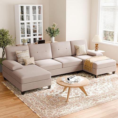 Shintenchi Sofás seccionales en forma de U para sala de estar, sofá modular moderno de 4 asientos con reposabrazos extraíbles y respaldo suave para