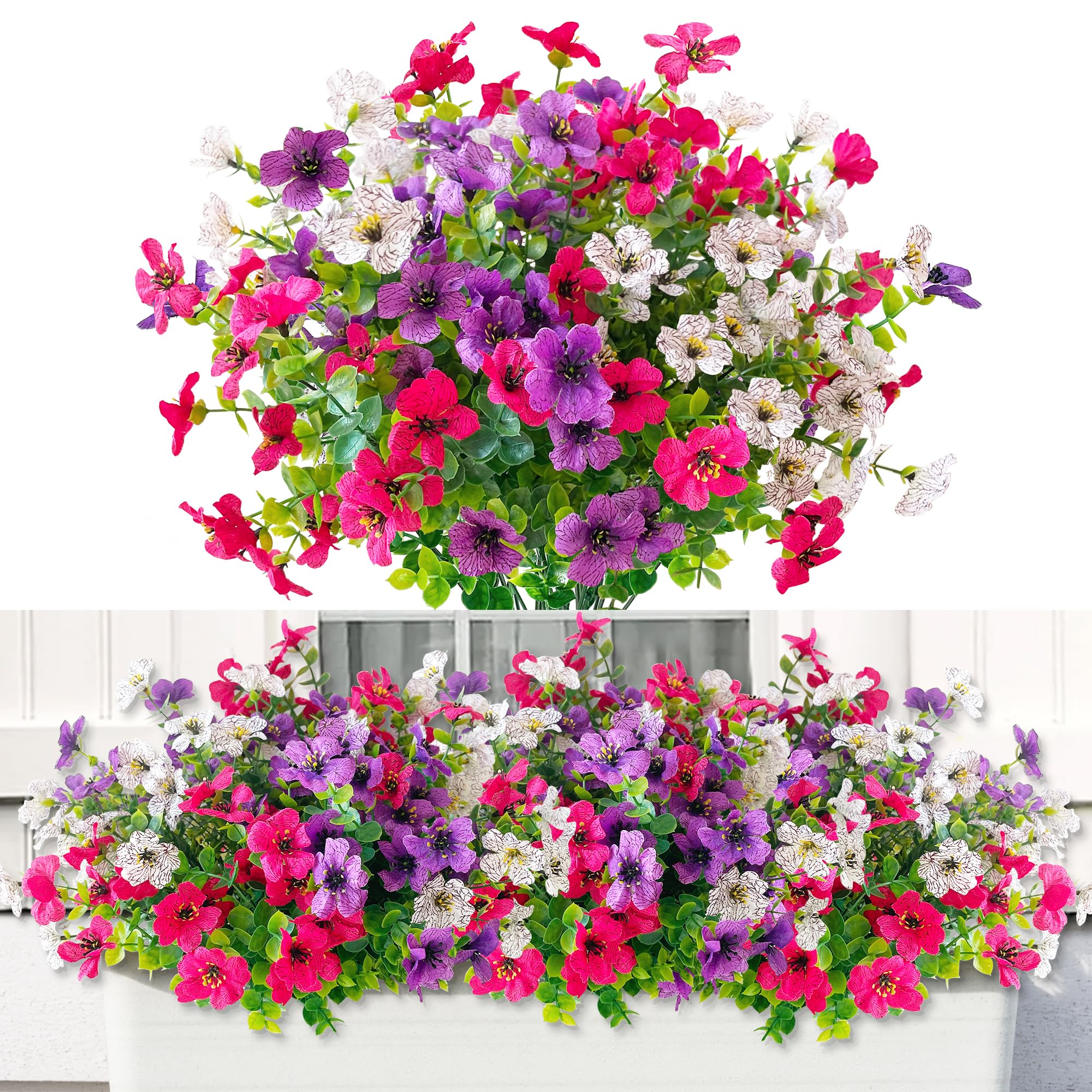 ROLLWAY 6 Bündel Kunstblumen wie Echt Künstliche Blumen Balkon Kunstblumen Frühling Künstlicher Blumenstrauß Outdoor Balkonpflanzen Wetterfest Seidenblumen für Innen Außen Balkonkasten Außenbereich