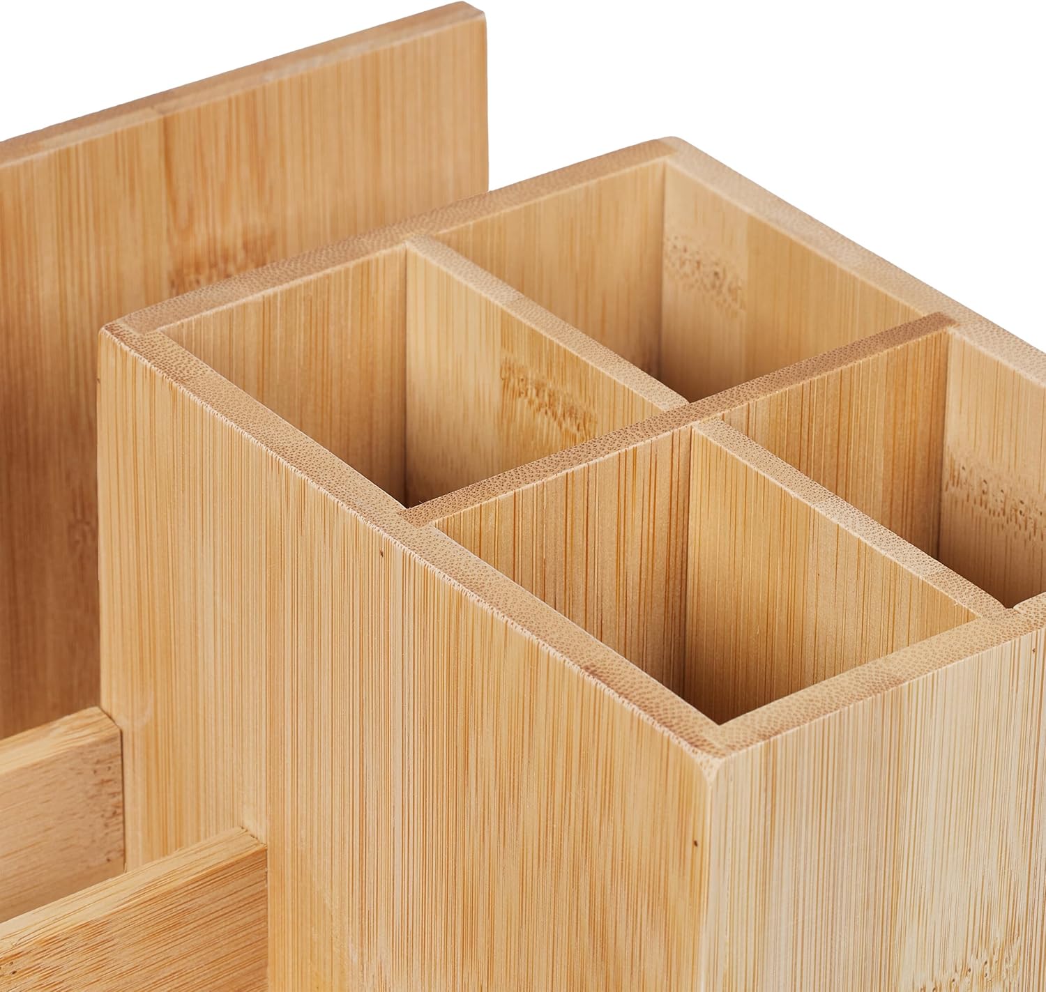 Relaxdays Desk Organiser, 7 Compartments, Pen & Document Holder, Utensil Box, HxWxD: 11 x 21 x 19 cm, Bamboo, Natural