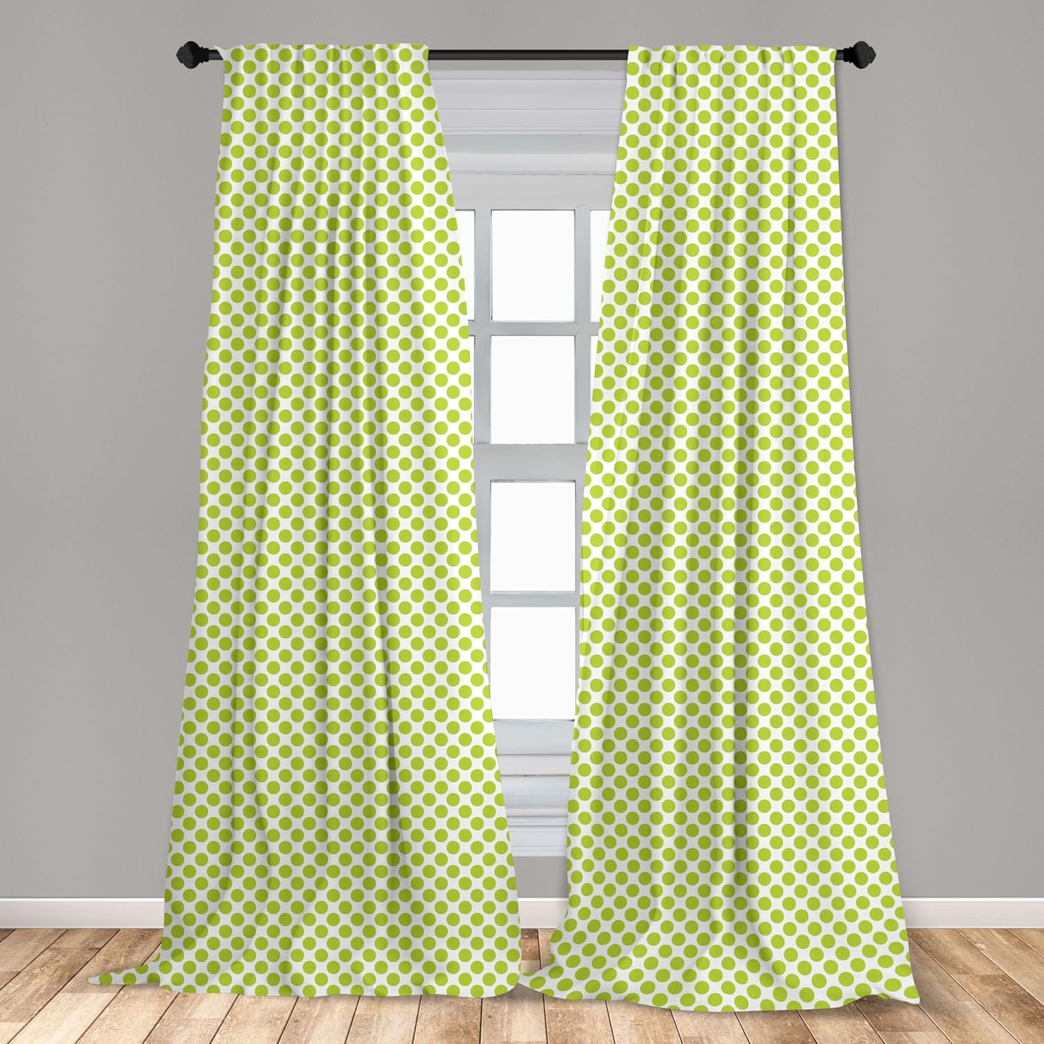 Ambesonne Apple Green Curtains, Nostalgic Polka Dots Style Girlish Vintage Large Circles Rounds Pattern, Window Treatments 2 Panel Set for Living Room Bedroom, Pair of - 28" x 95", Apple Green