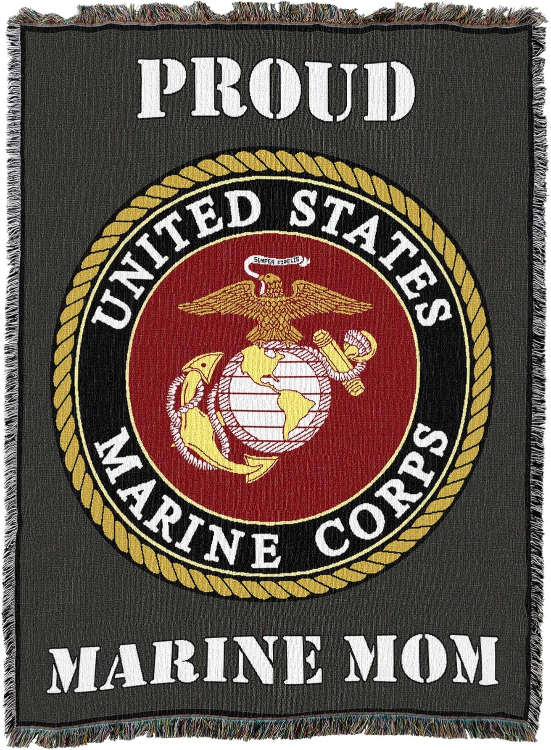 Pure Country Weavers US Marine Corps - Proud Mom Emblem Blanket - Gift Military Tapestry Throw Woven from Cotton - Made in The USA (72x54)