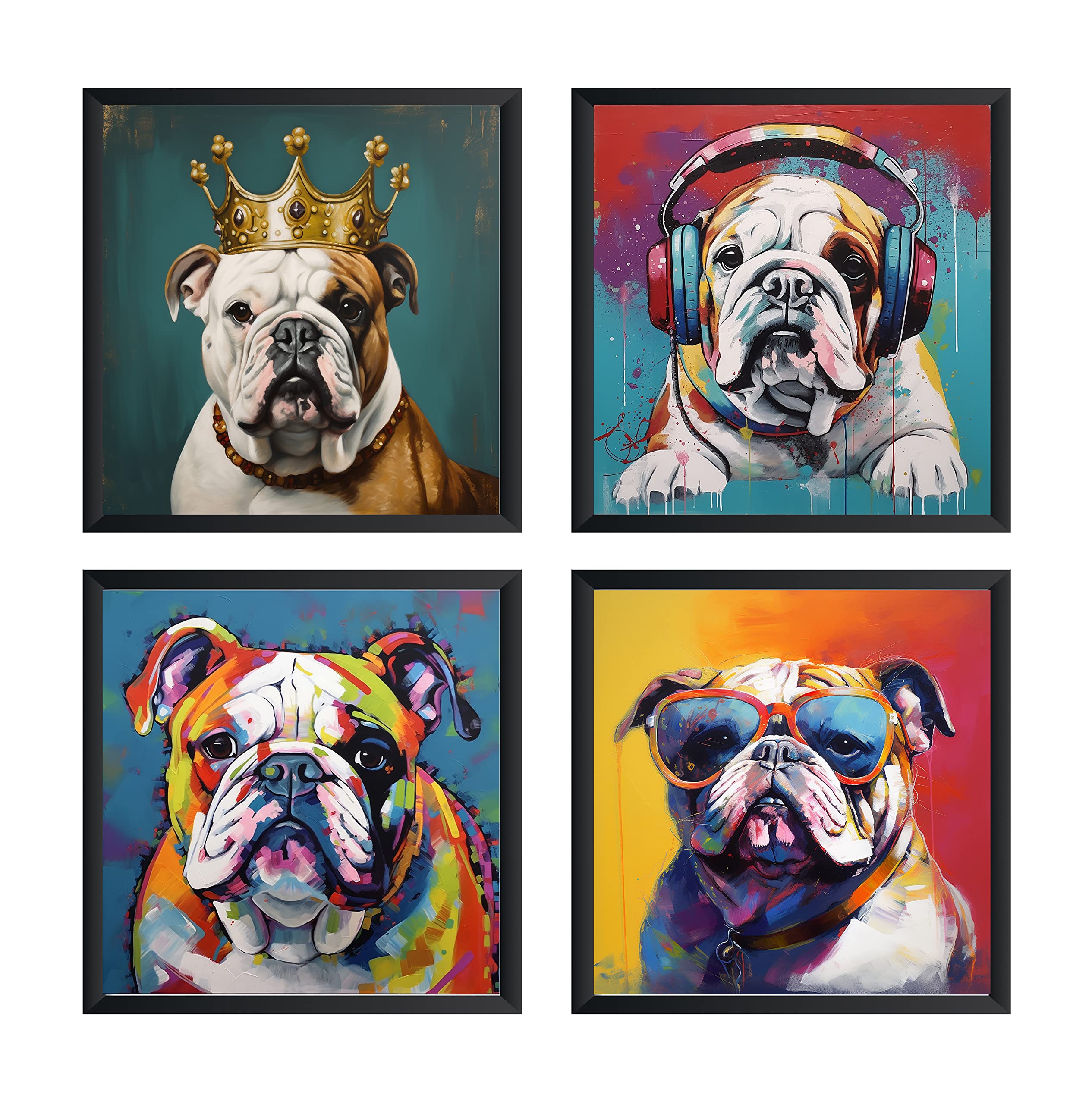 Bulldog Dog Art Print Poster, Wall art Painting Decor, Puppy Pop Art Home Decor Artwork For Bedroom Living Room Bathroom Decor, Puppies Colorful Photo