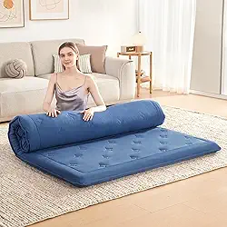 Futon Colchão japonês para chão, almofada dobrável de espuma viscoelástica de 10 cm, tapete de dormir portátil para acampar, fácil de armazenar com capa contra poeira, solteiro