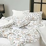 LEMIROE Vieille 100% Couverture de couettes en coton Taille Reine 3PC - Elégant motif floral bleu pâle sur blanc avec bleu clair & White Striped Reverse, serti de lit luxueux avec fermeture de bouton (90"×90")