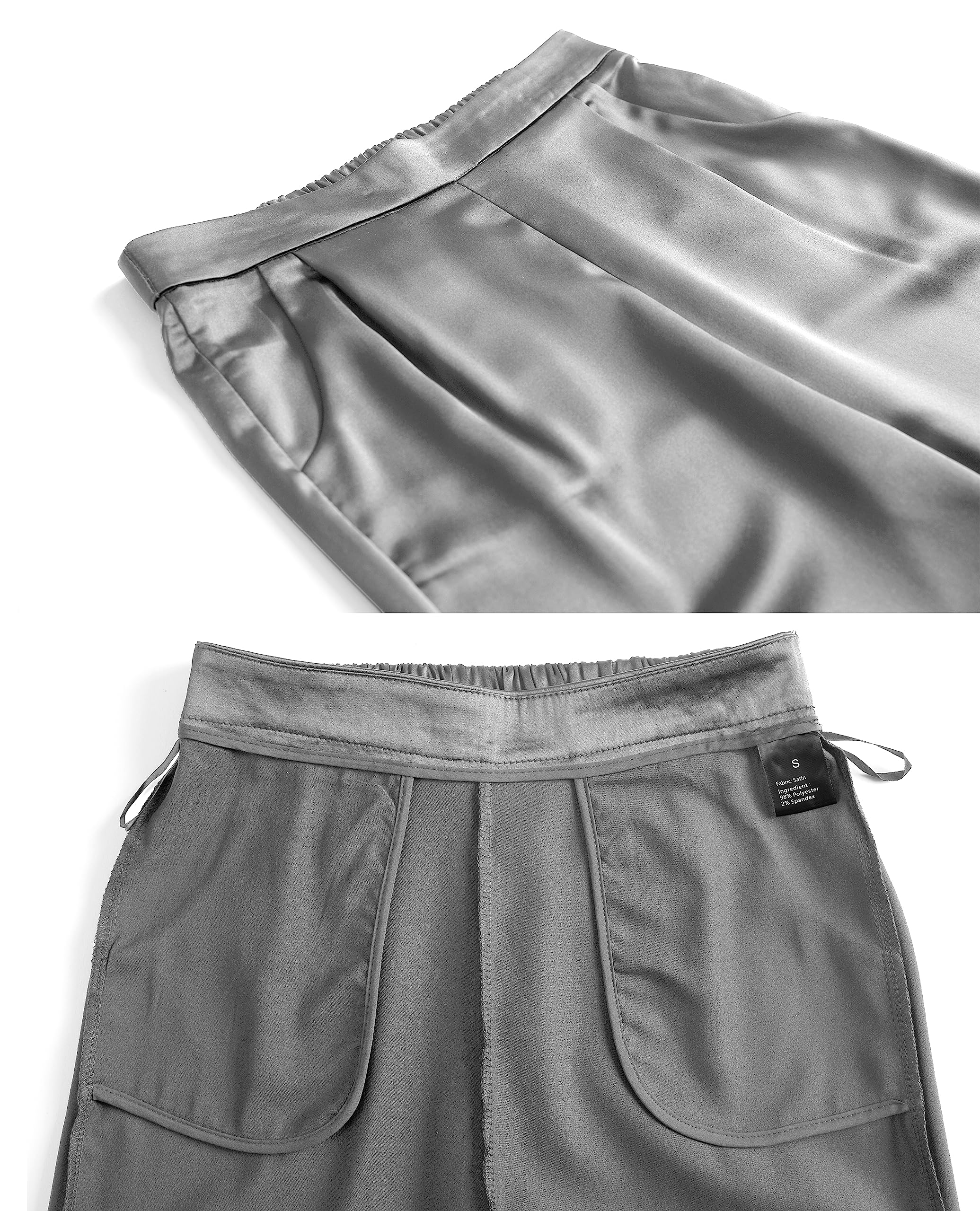 Fakanhui Women's Satin Silky Dress Casual Elastic High Waist Stretch Elegant Pants Trousers