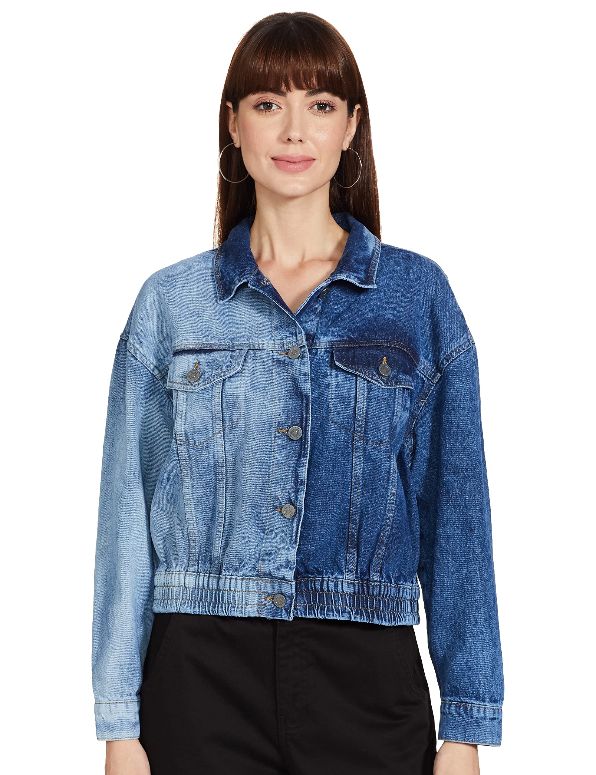Women's Faded Short Length Denim Jacket-image-8