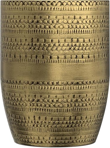 Miniatura 76 de SIMPLIHOME Johnsen - Mesa de metal, 15 pulgadas de ancho, con tambor de hierro macizo, color plata antigua con patrón tribal, mesa auxiliar redonda