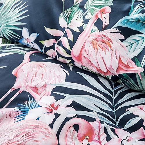 Miniatura 3 de Eikei Juego de funda de edredón y fundas de almohada con hojas de palma, exóticas tropicales, islas, árboles, ramas, paraíso y pájaros, plantas de