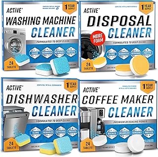 Washer Dishwasher Disposal & Coffee Cleaner Tablets - 96 Tabs Includes ACTIVE Washing Machine Cleaner, Dishwasher, Disposer, Coffee Maker Descale Tabs - Deep Clean & Refresh Appliance - 1 Year Supply